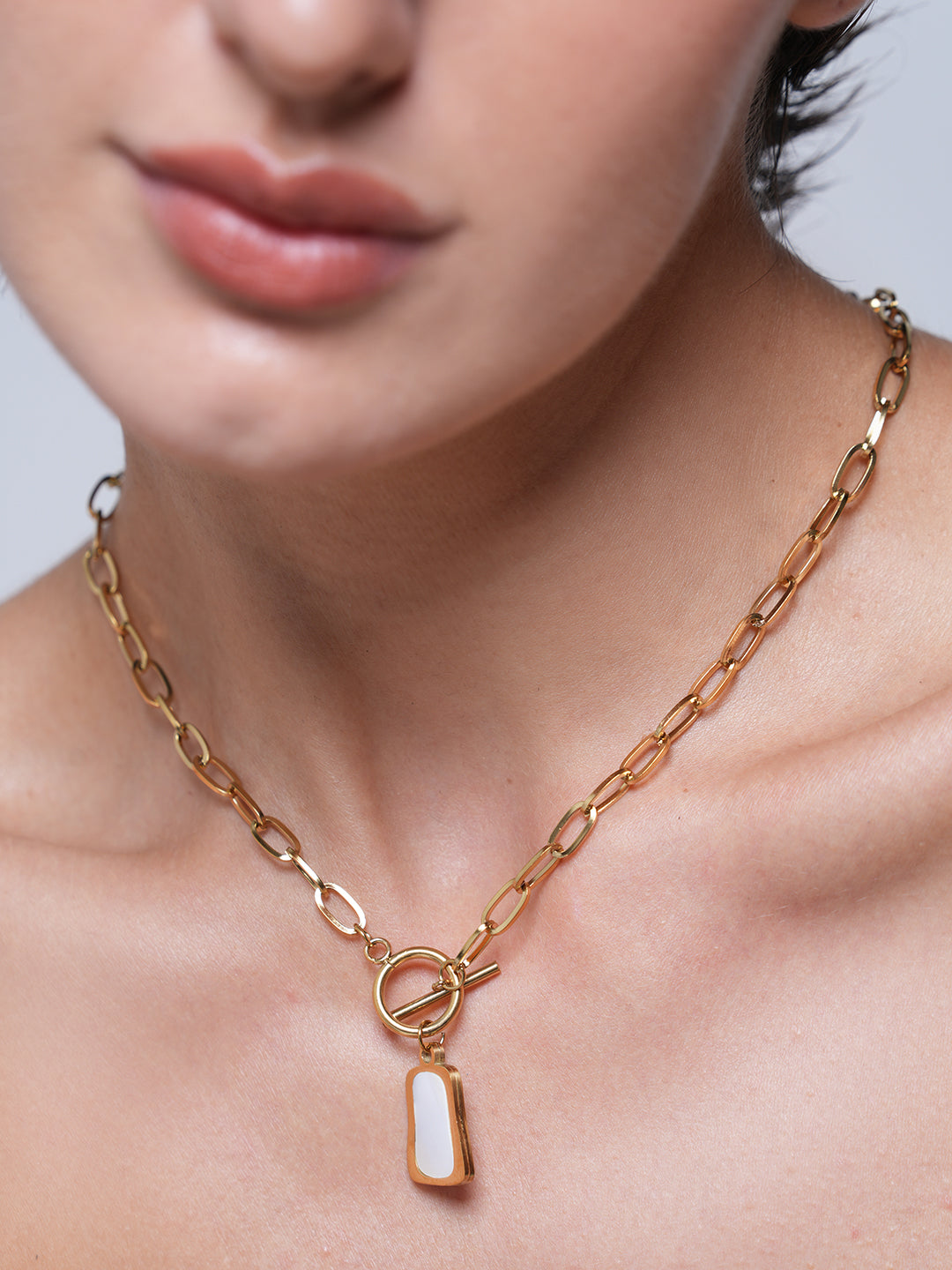 White Shell Square Pendant Necklace
