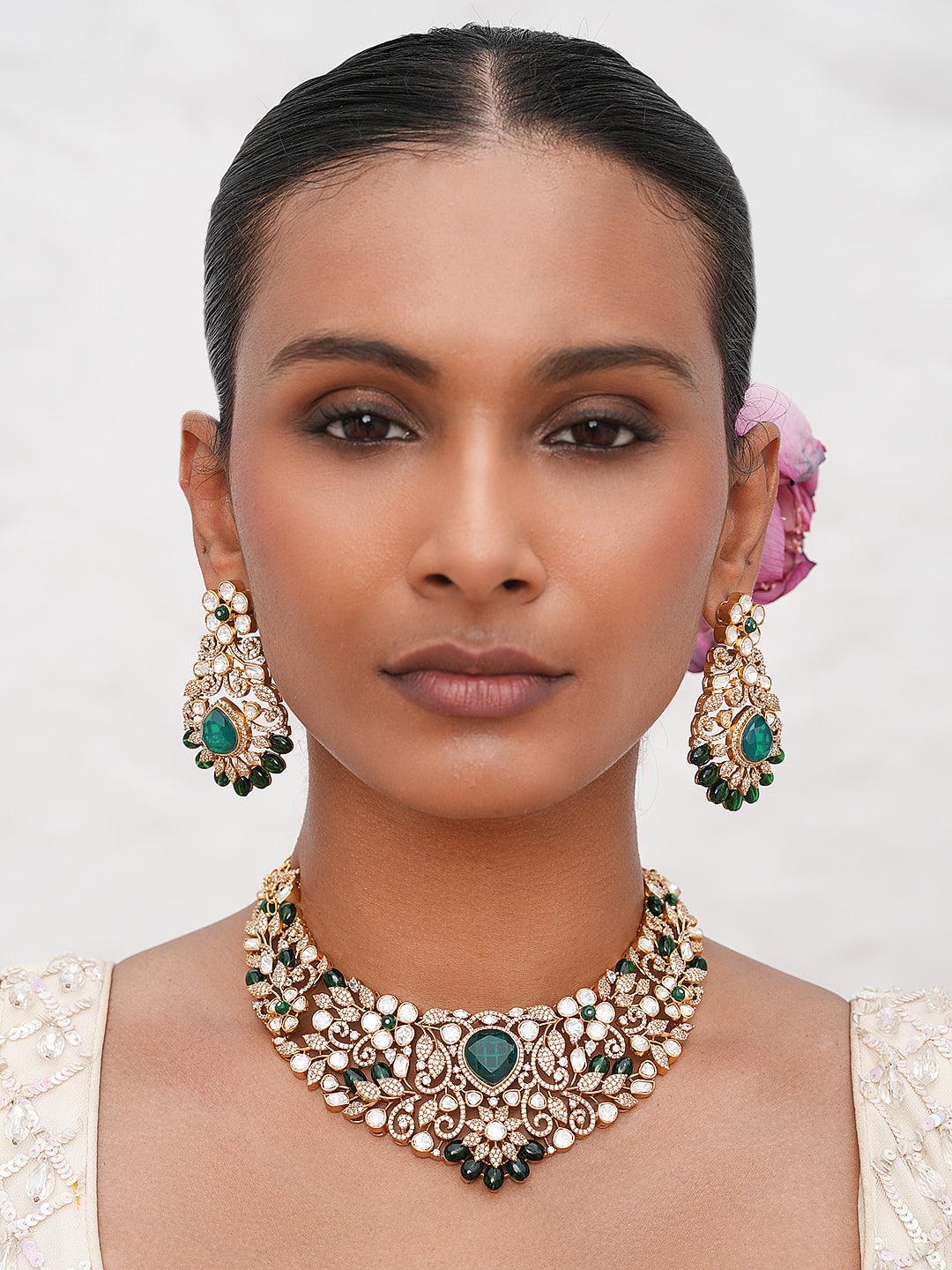 Green CZ with Kundan Necklace