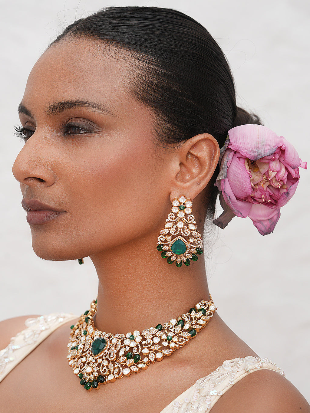 Green CZ with Kundan Necklace