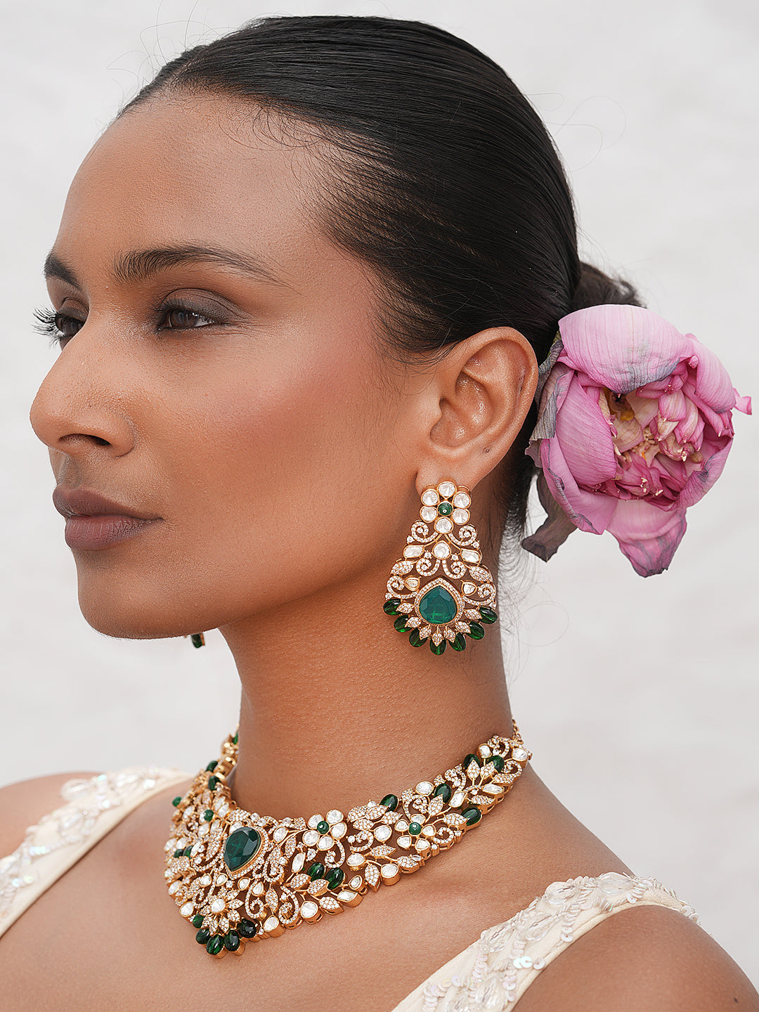 Green CZ with Kundan Necklace