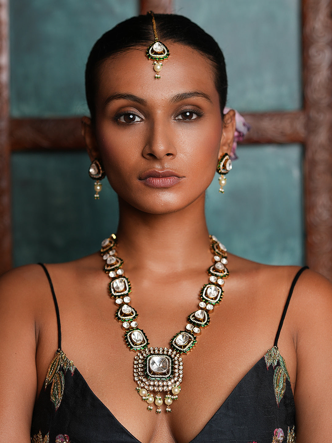 Long Green Polki Necklace