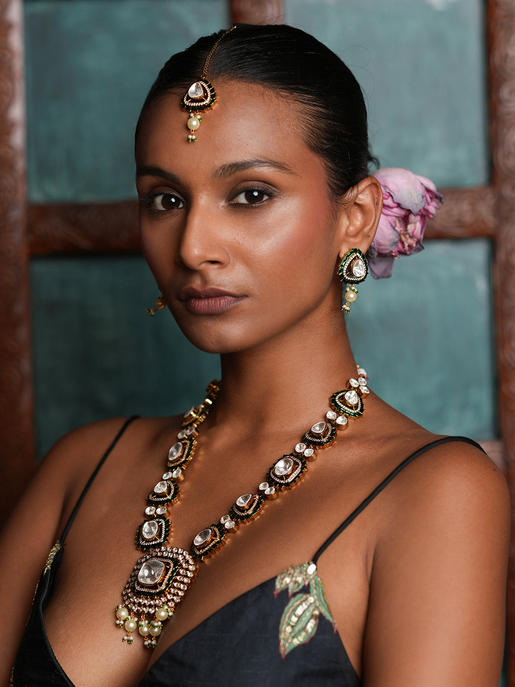 Long Green Polki Necklace