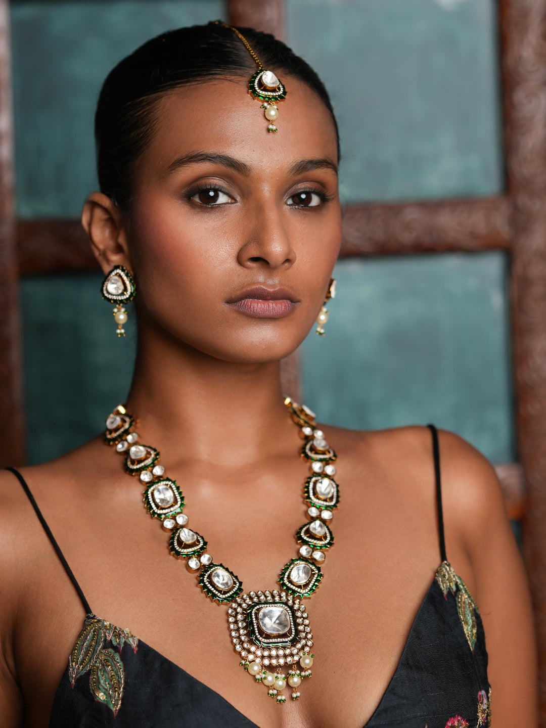 Long Green Polki Necklace