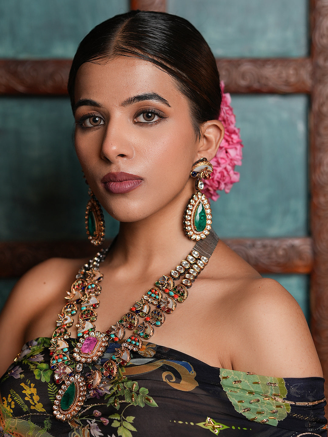 Premium Navrattan Double Layered Necklace