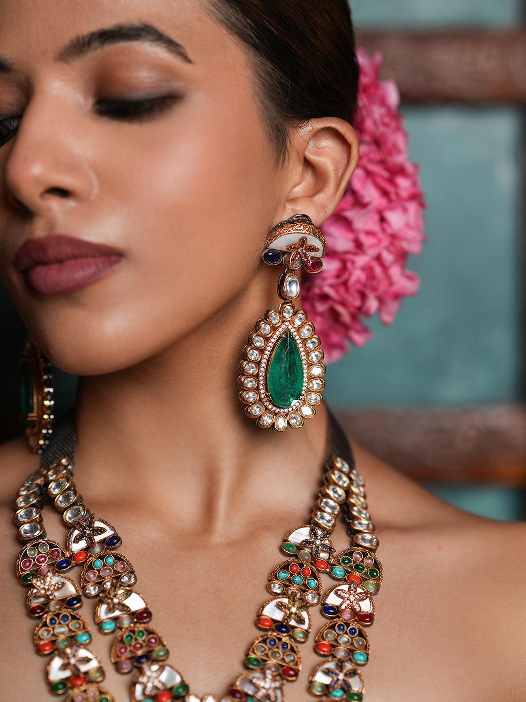 Premium Navrattan Double Layered Necklace