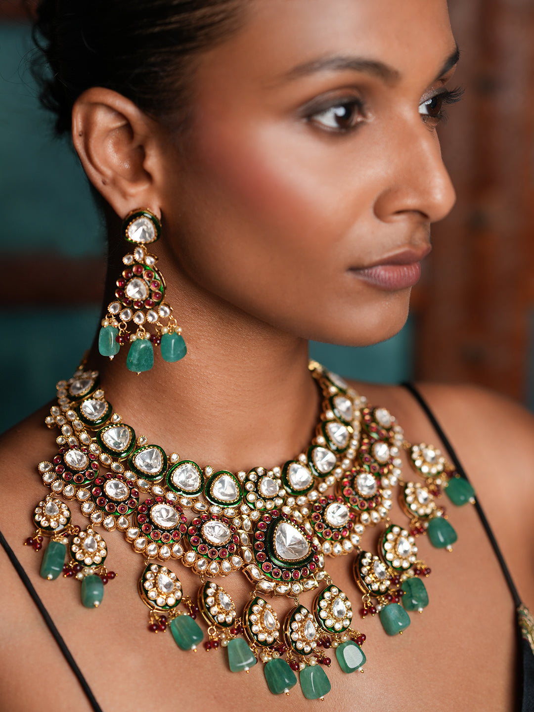 Premium Kundan Polki Bridal Necklace Set