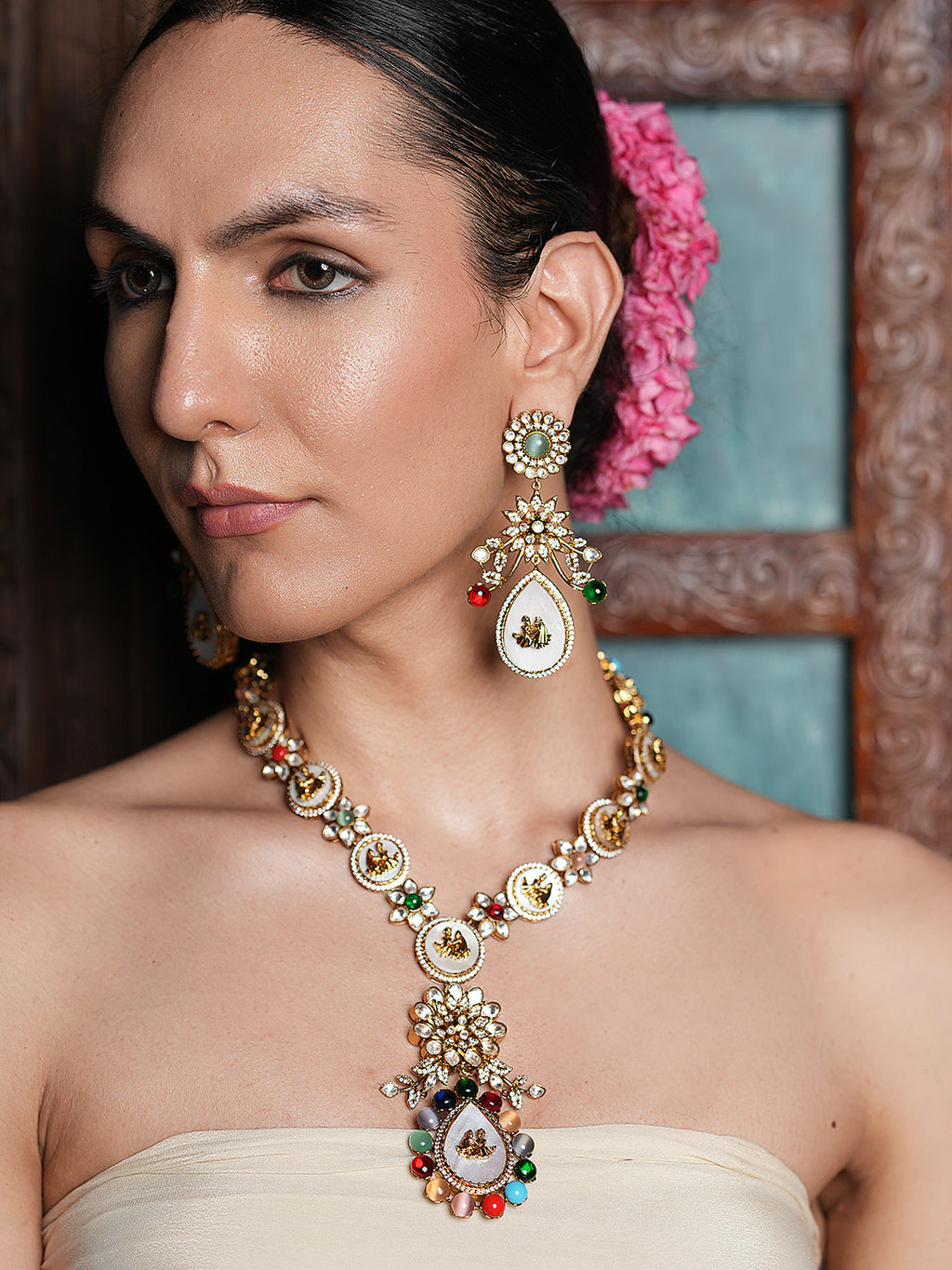 Multicolor Long Navrattan Necklace