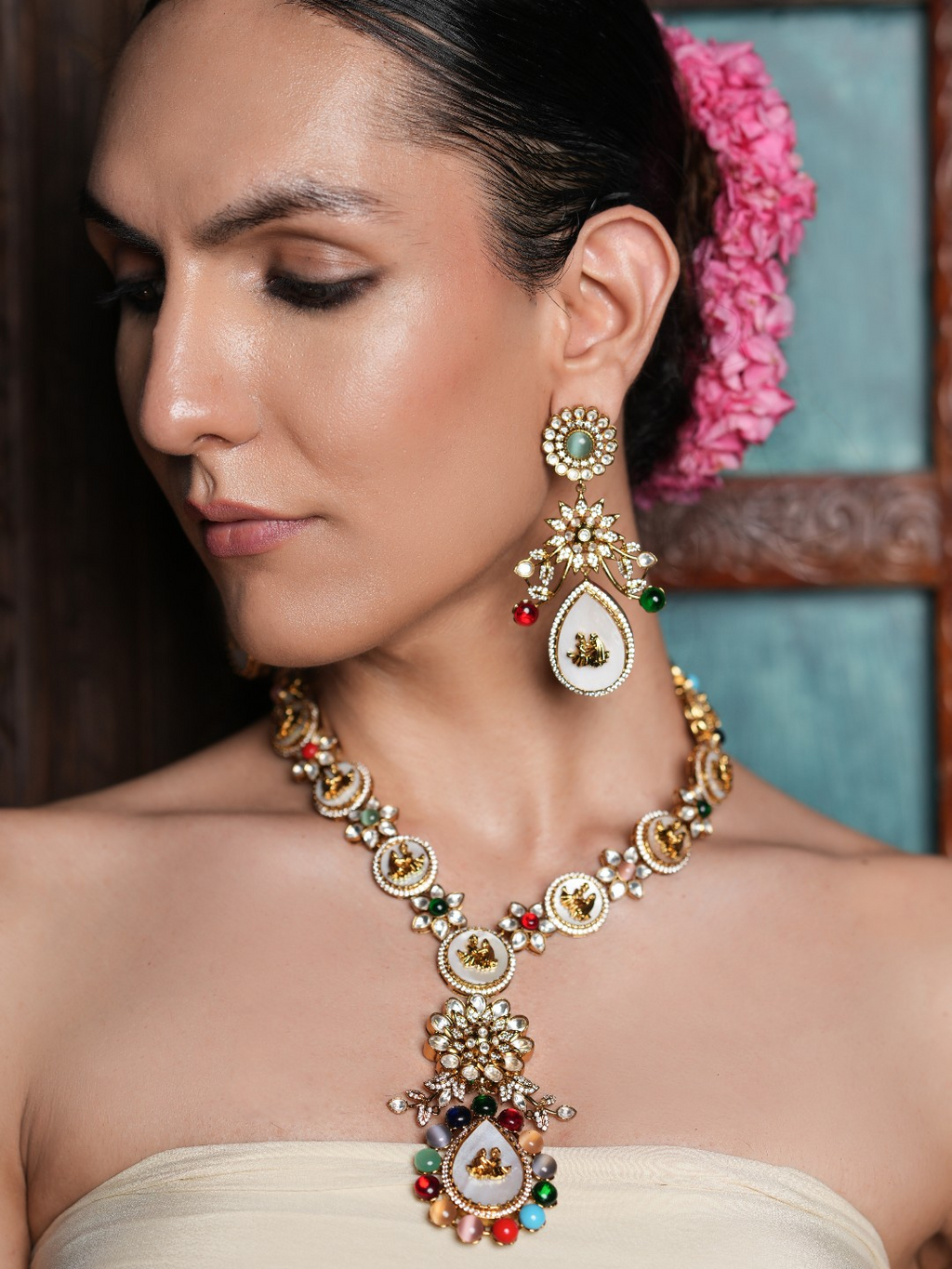 Multicolor Long Navrattan Necklace