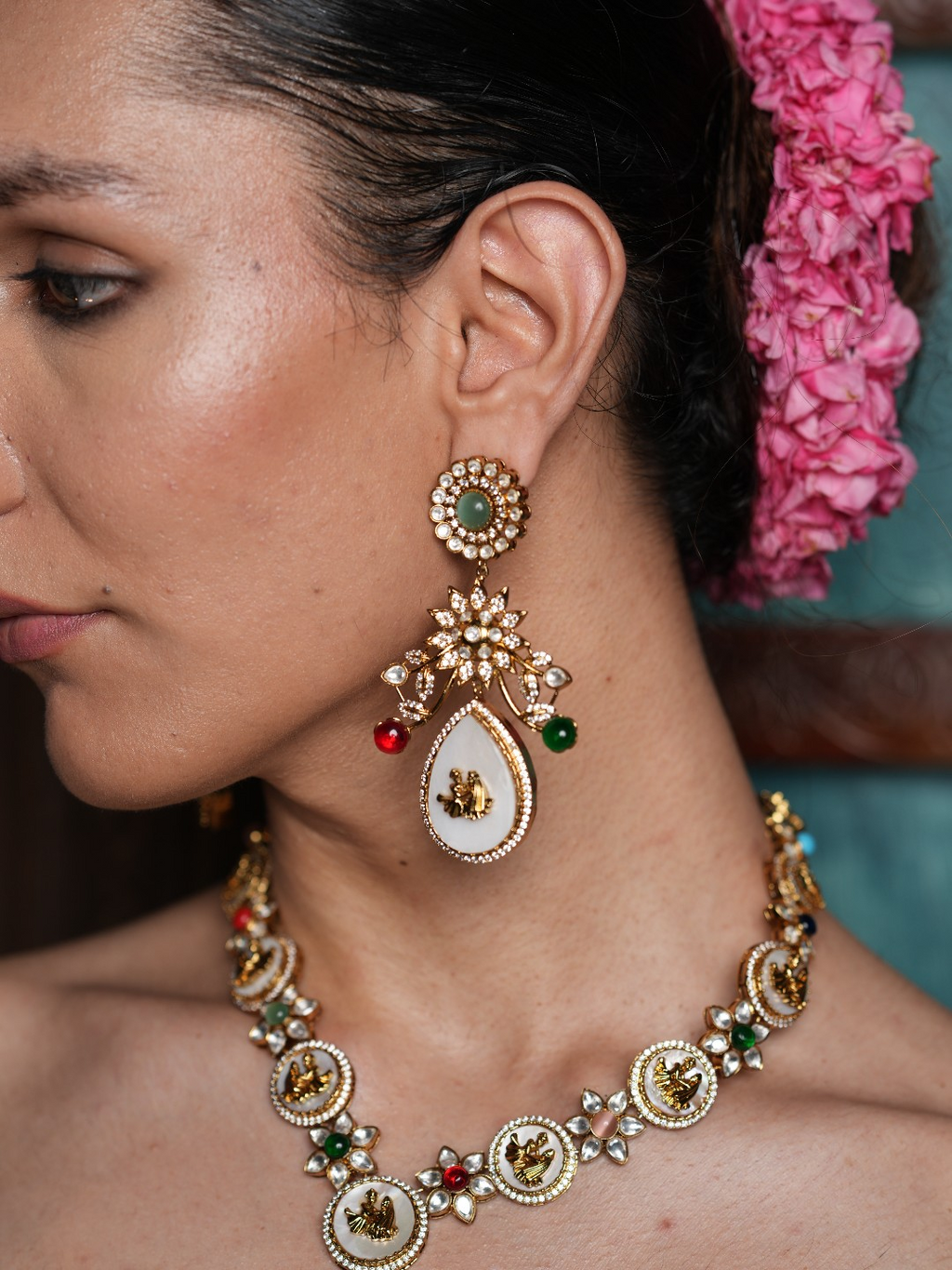 Multicolor Long Navrattan Necklace