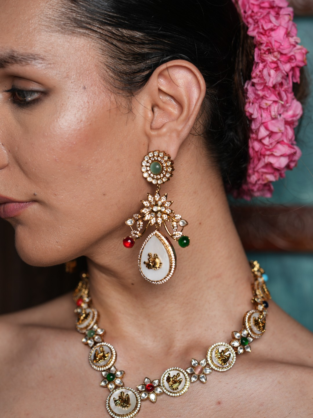 Multicolor Long Navrattan Necklace