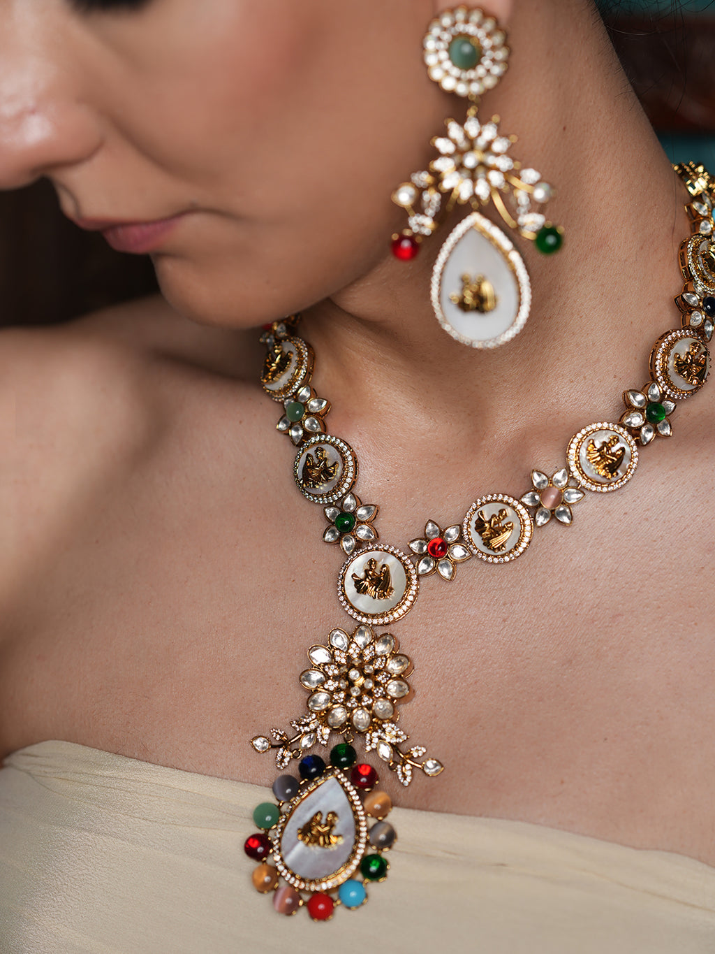 Multicolor Long Navrattan Necklace