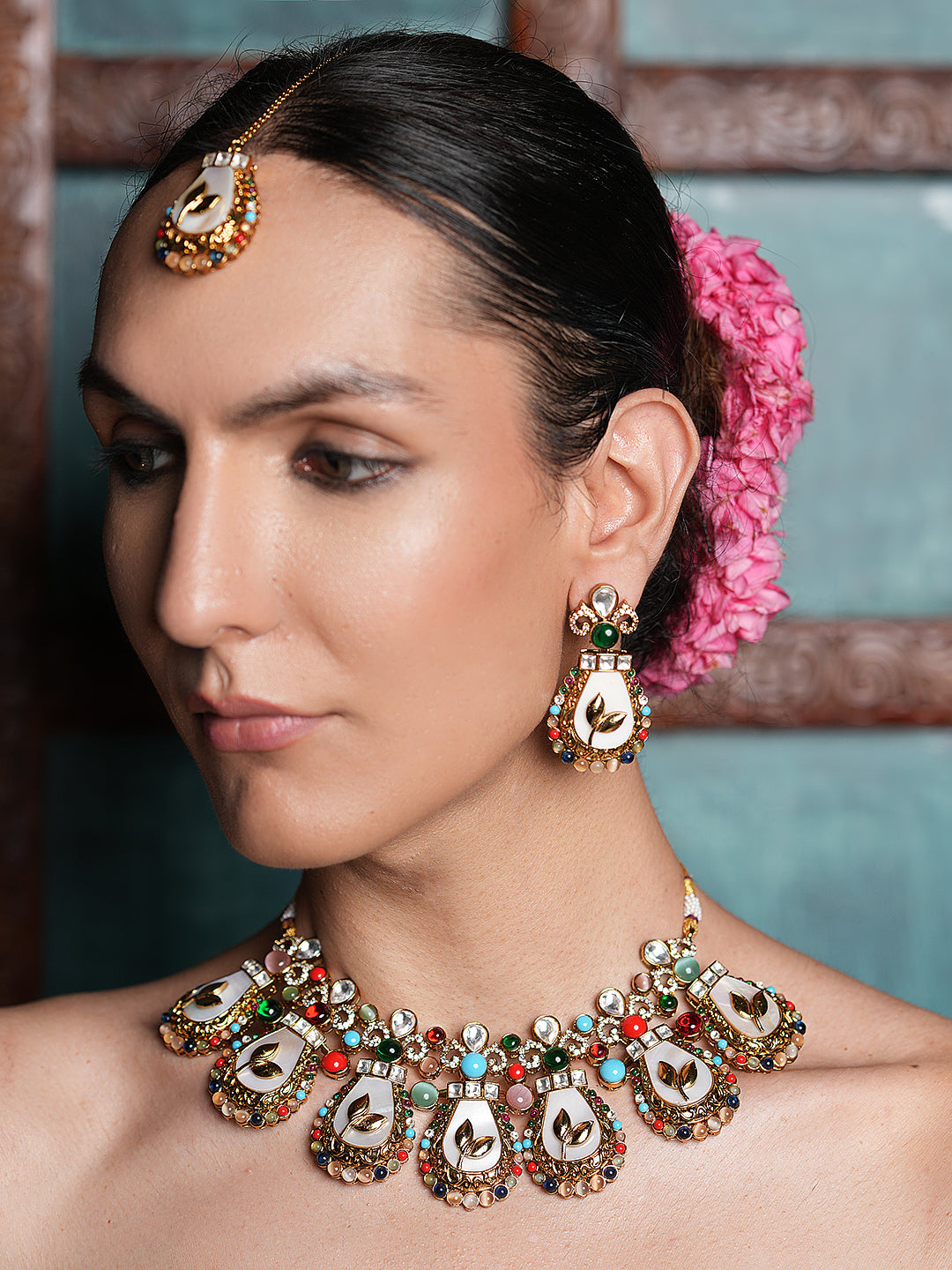 Multicolor Short Navrattan Necklace