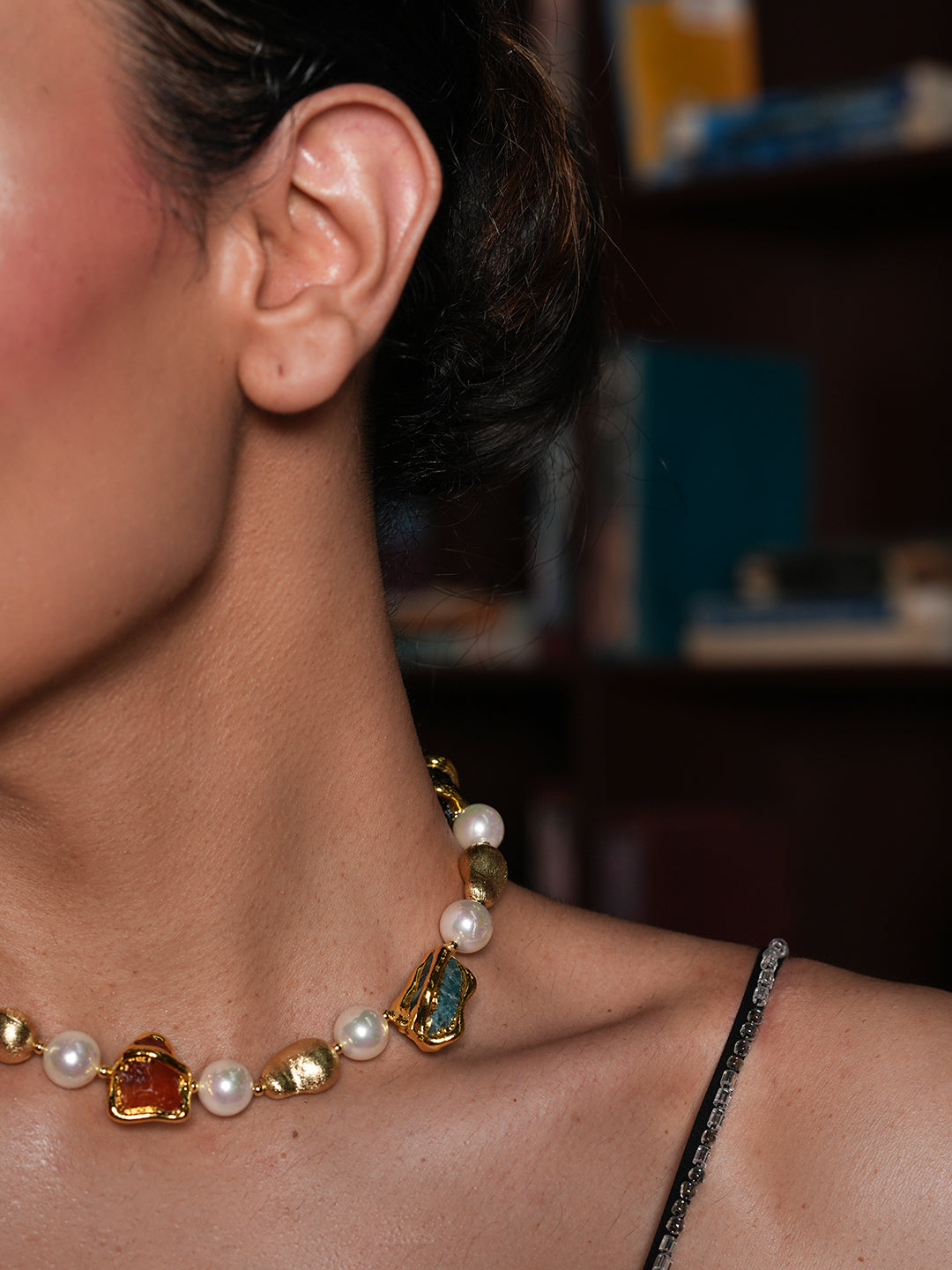 Tourmaline Carnelian Shell Pearl Necklace