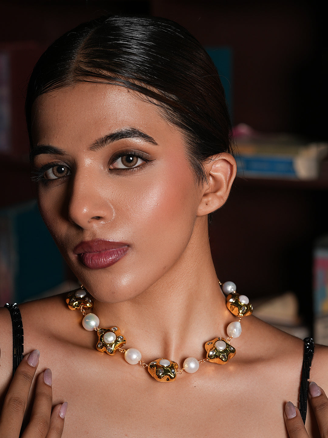 Natural Pearl With Brass Hand-Wrap Chain