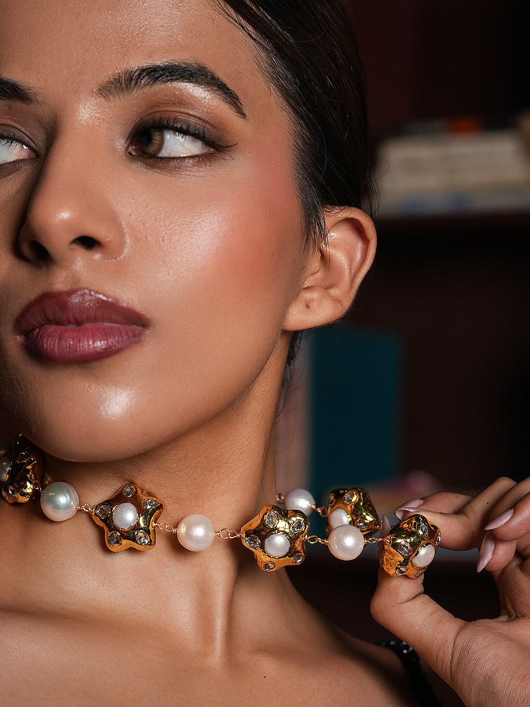 Natural Pearl With Brass Hand-Wrap Chain
