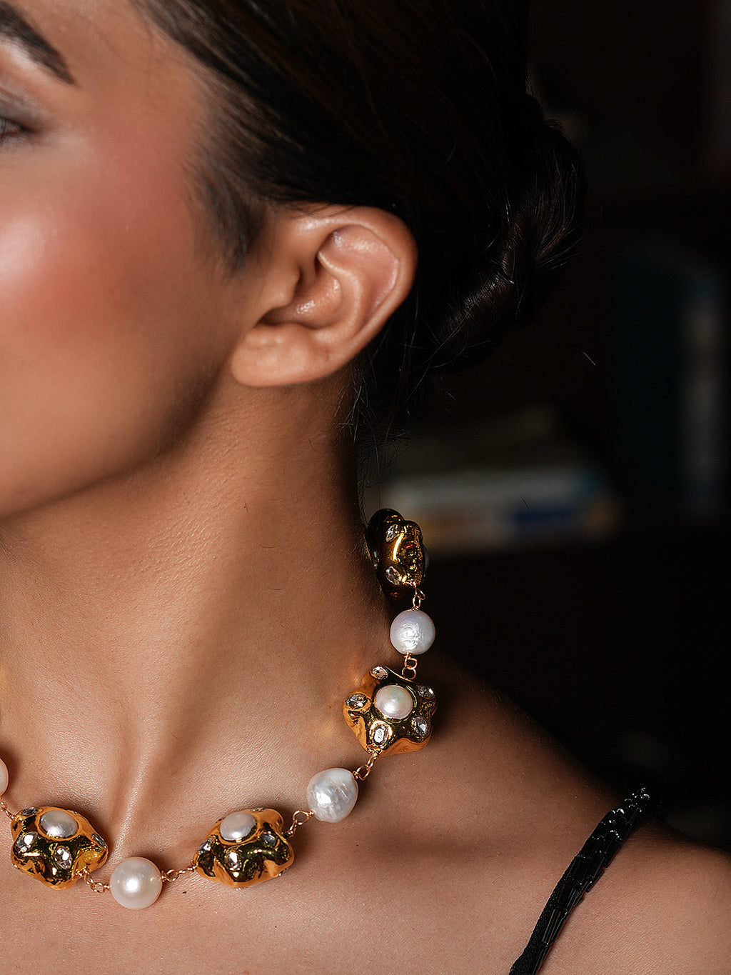 Natural Pearl With Brass Hand-Wrap Chain