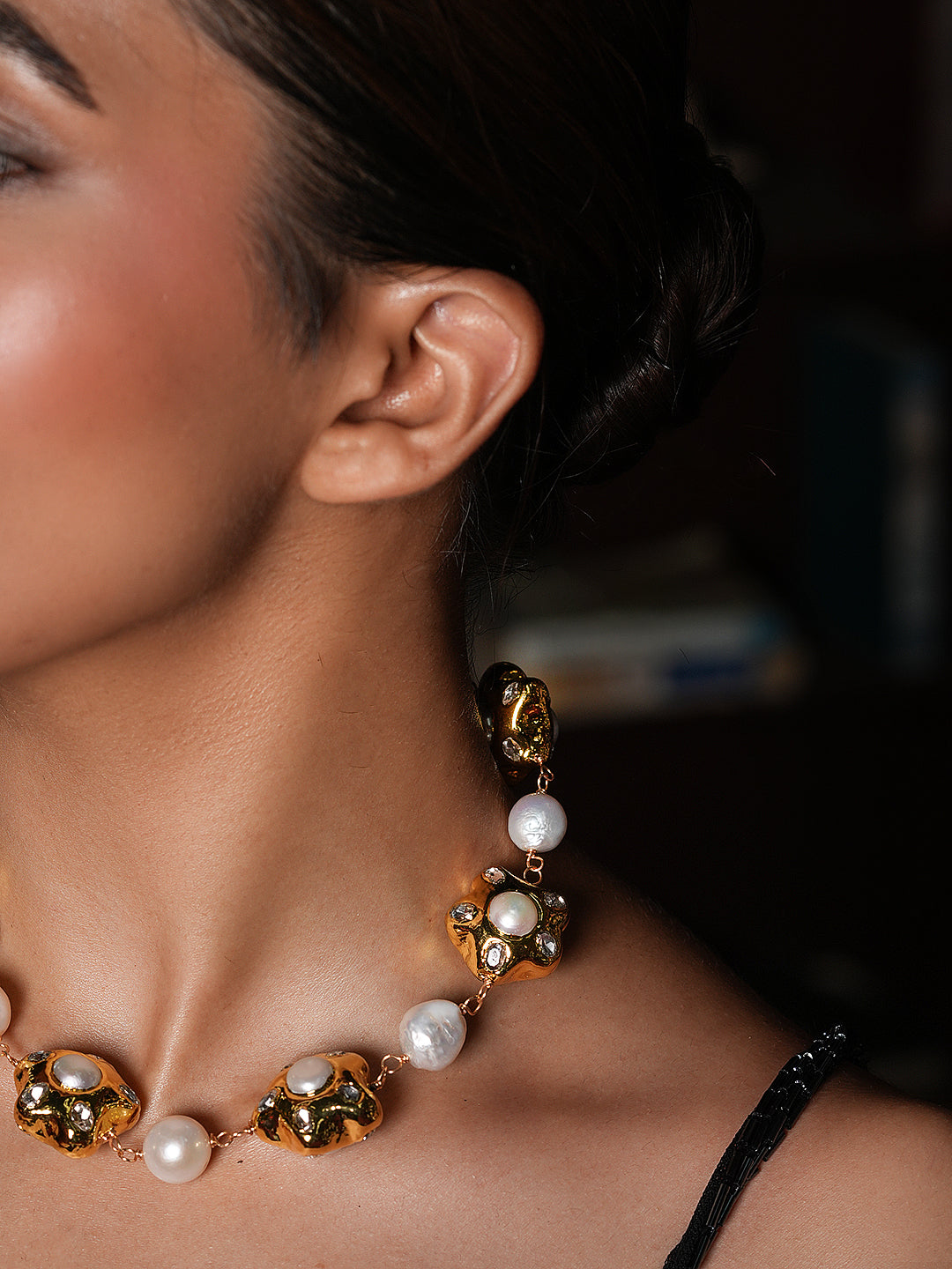 Natural Pearl With Brass Hand-Wrap Chain