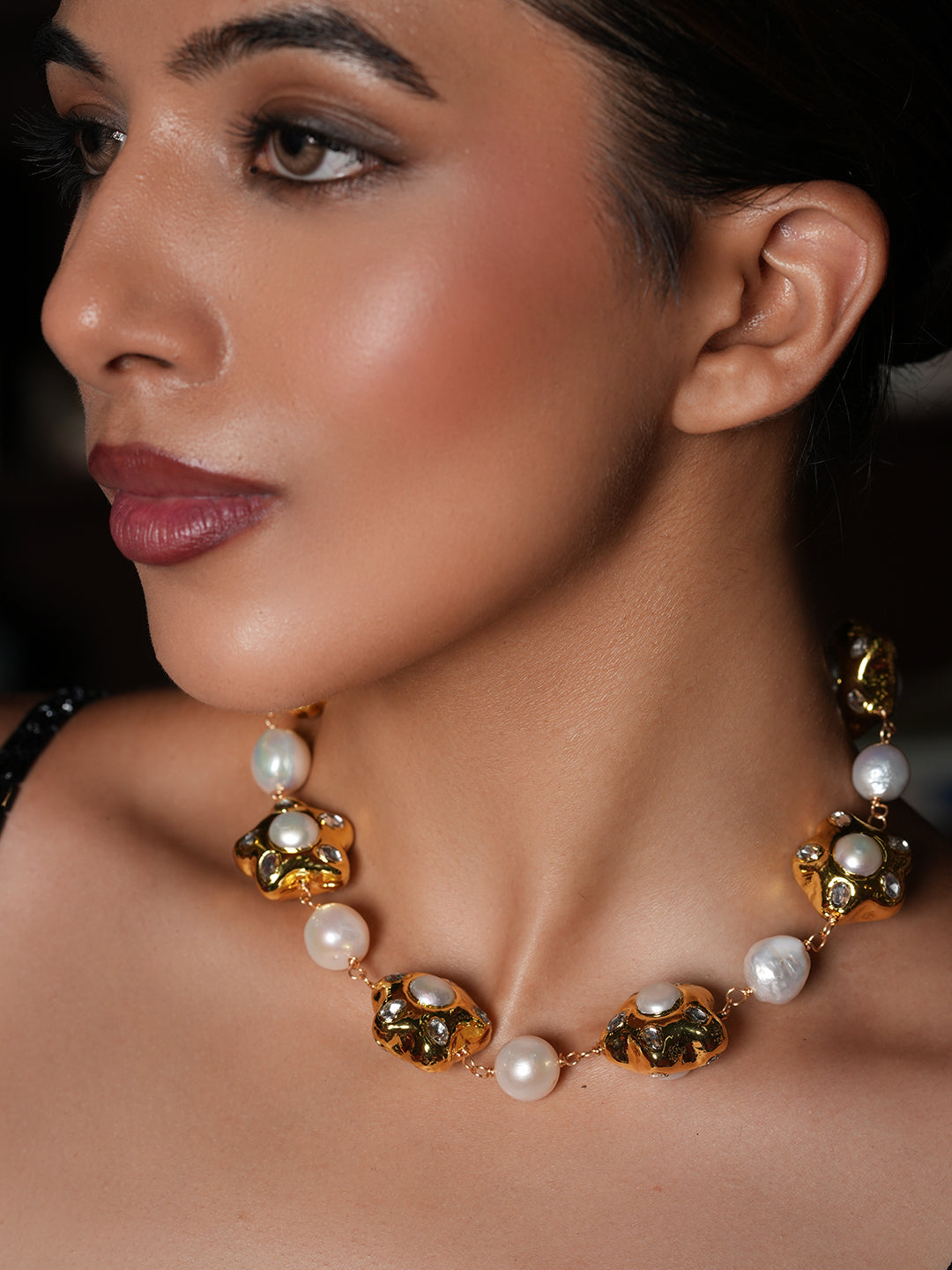 Natural Pearl With Brass Hand-Wrap Chain