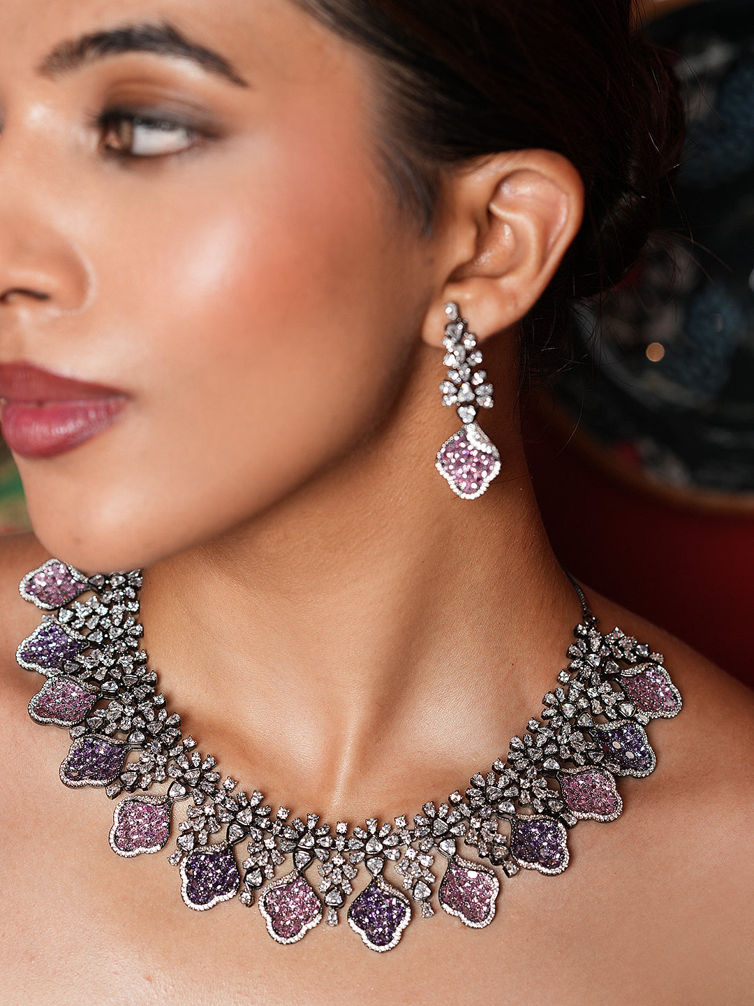 Black Polish Purple Pink Necklace