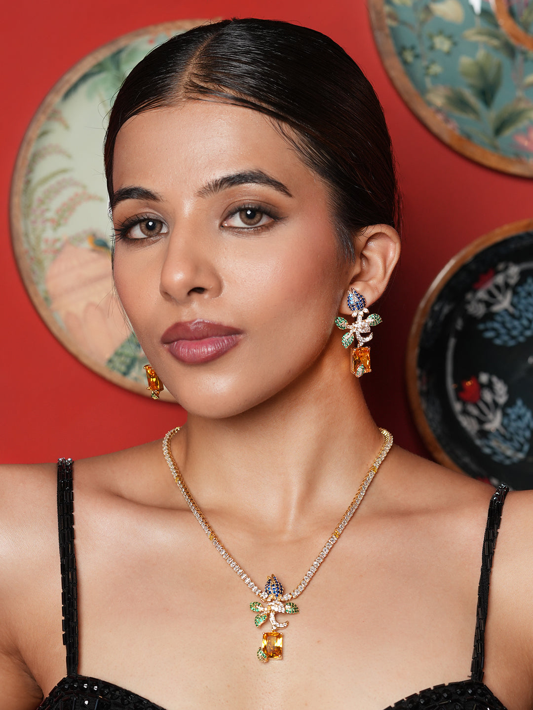 Yellow Stone CZ Sleek Pendant Set