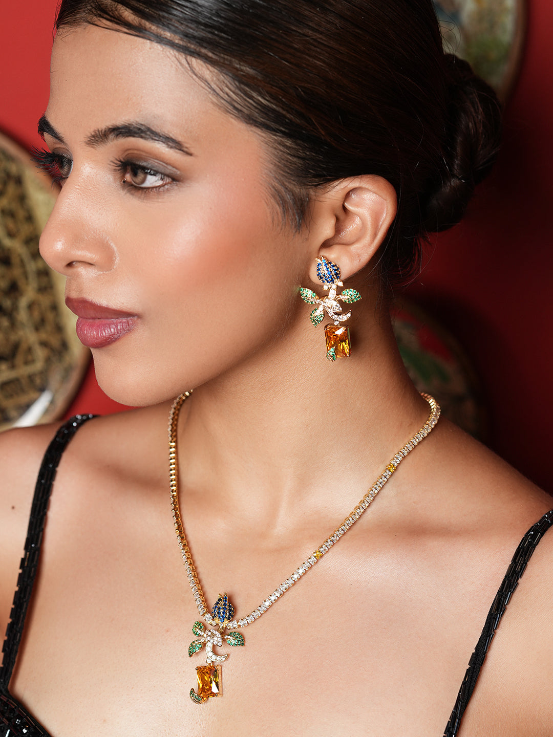 Yellow Stone CZ Sleek Pendant Set