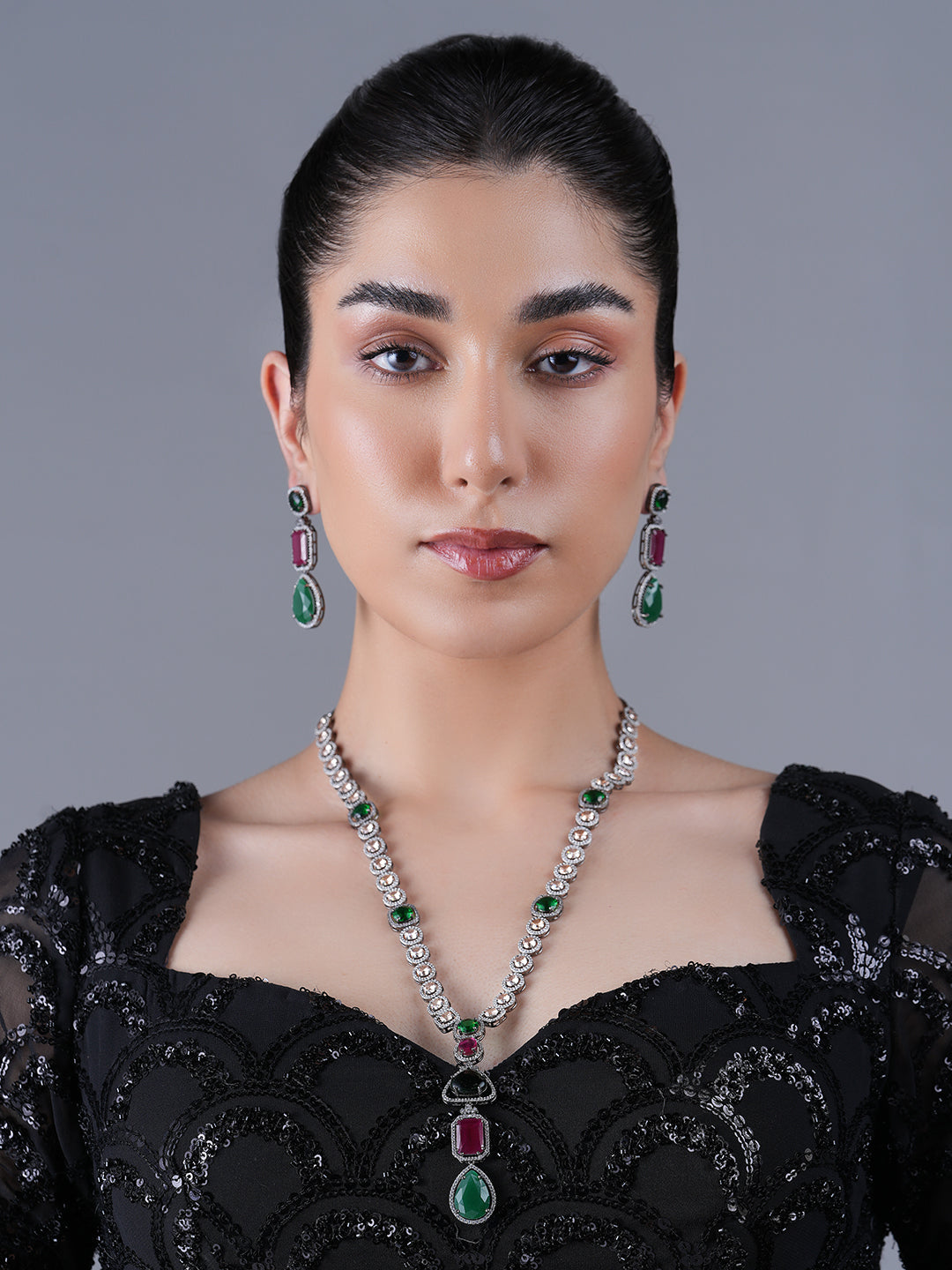 Long Designer Black Polish Necklace