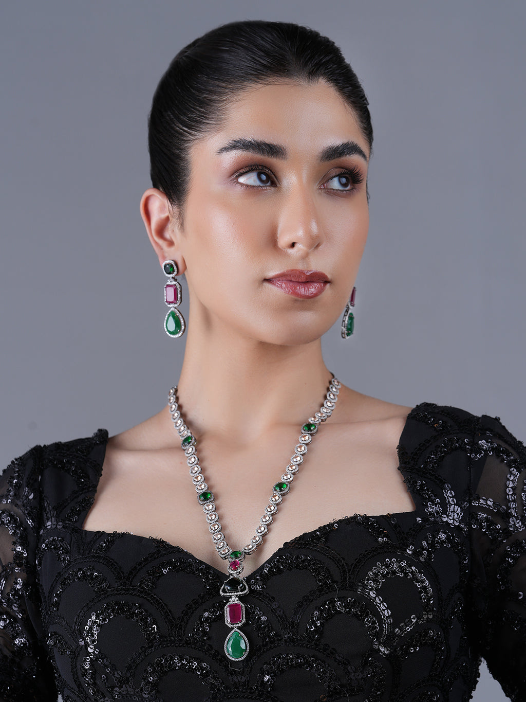 Long Designer Black Polish Necklace