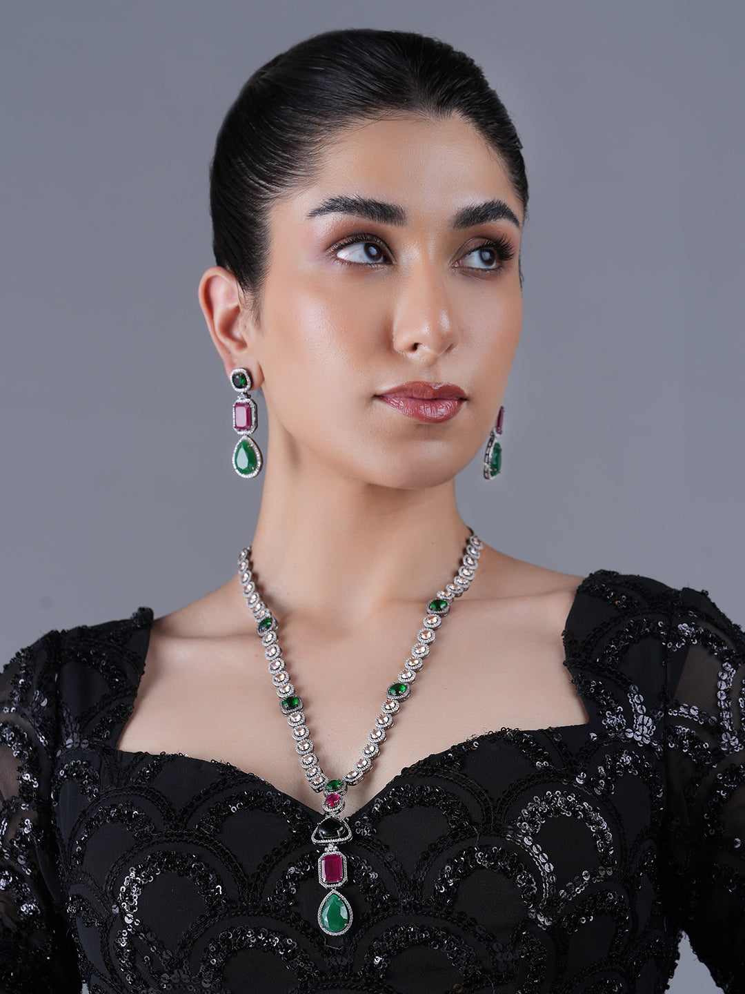 Long Designer Black Polish Necklace