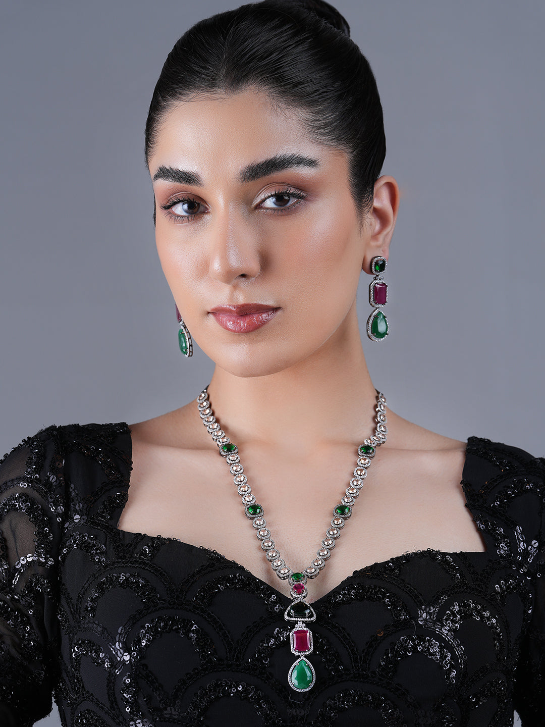 Long Designer Black Polish Necklace