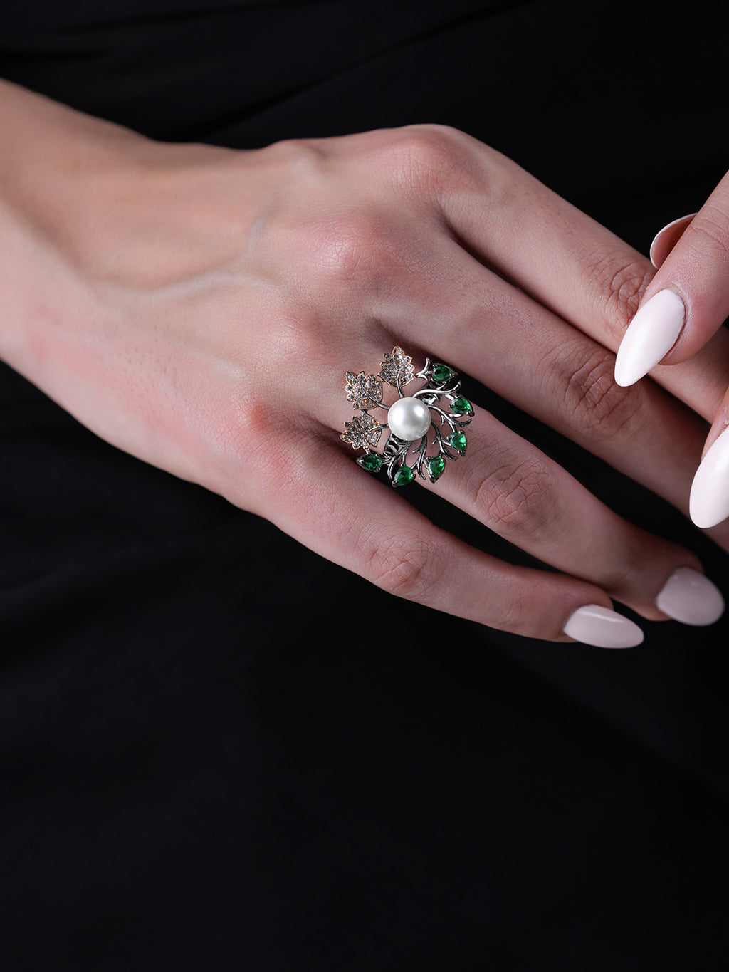 Green Black Polish Ring