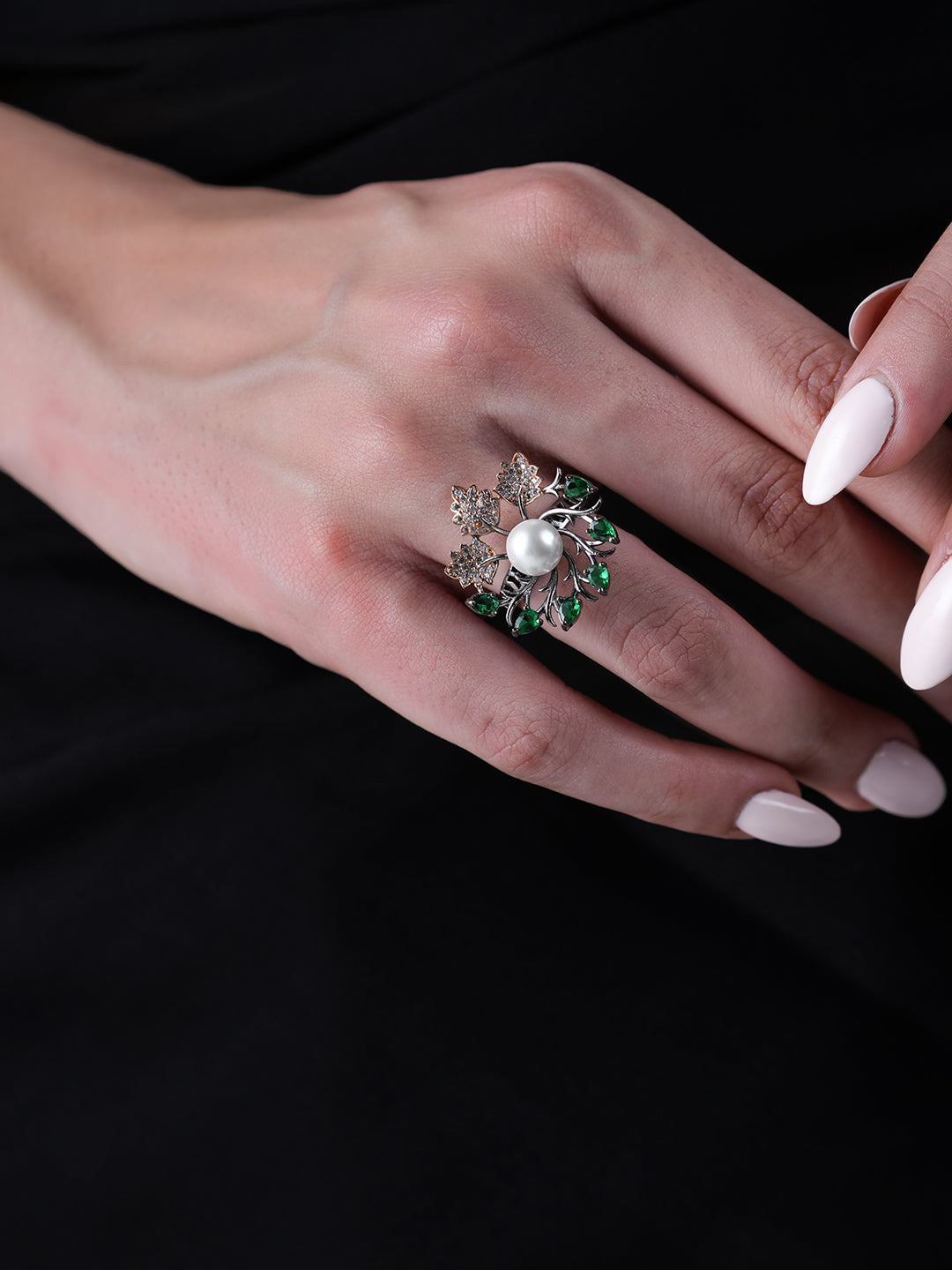 Green Black Polish Ring