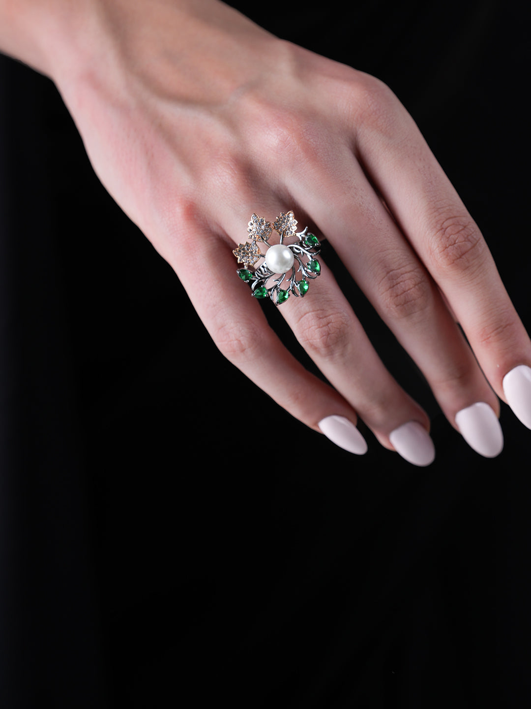 Green Black Polish Ring