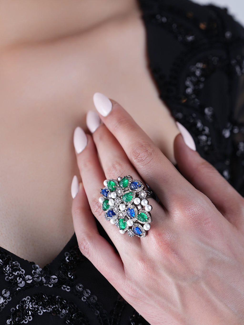 Green Blue Heavy Cocktail Ring