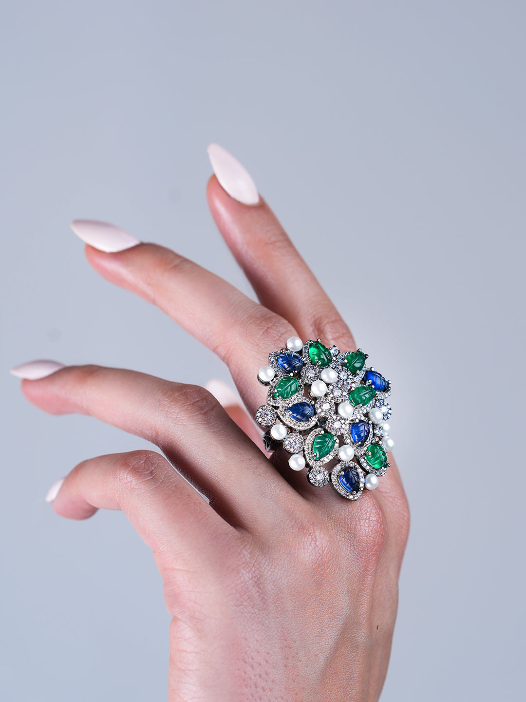 Green Blue Heavy Cocktail Ring