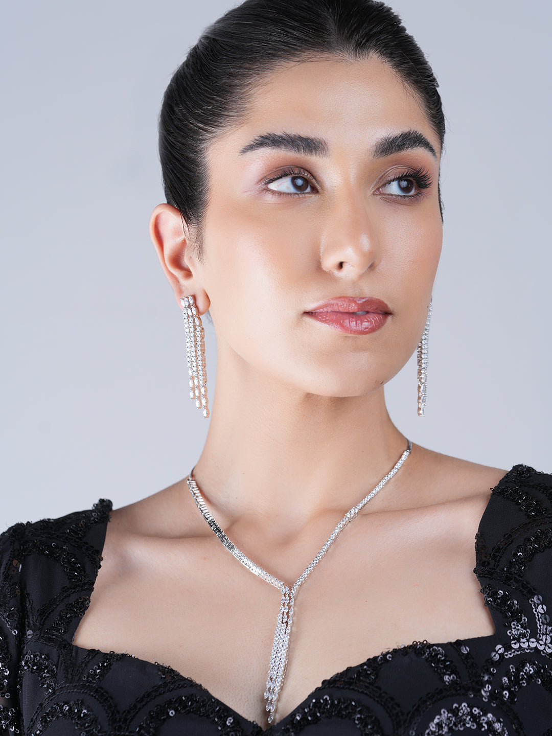 Sleek Designer Silver AD Necklace