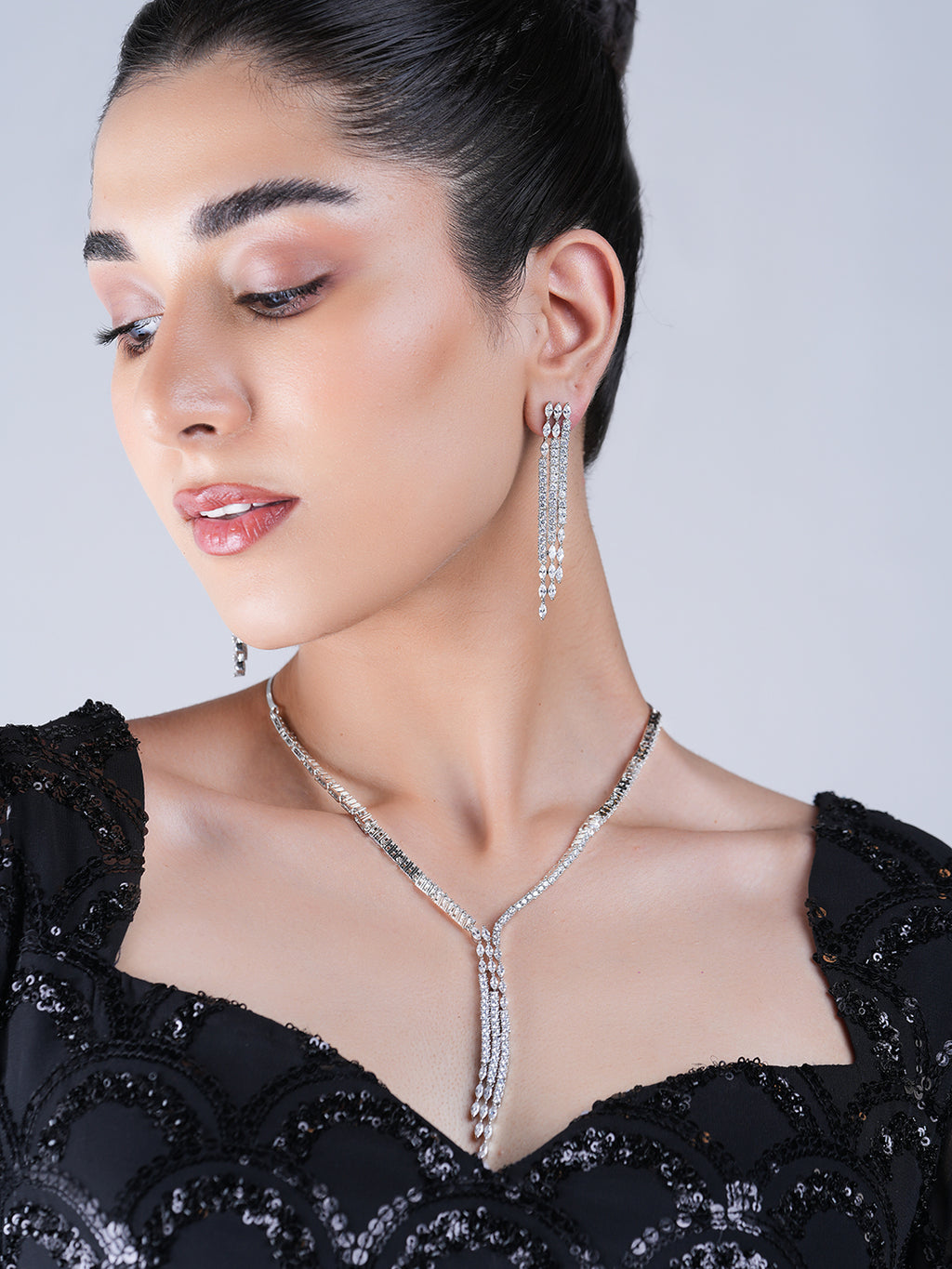 Sleek Designer Silver AD Necklace