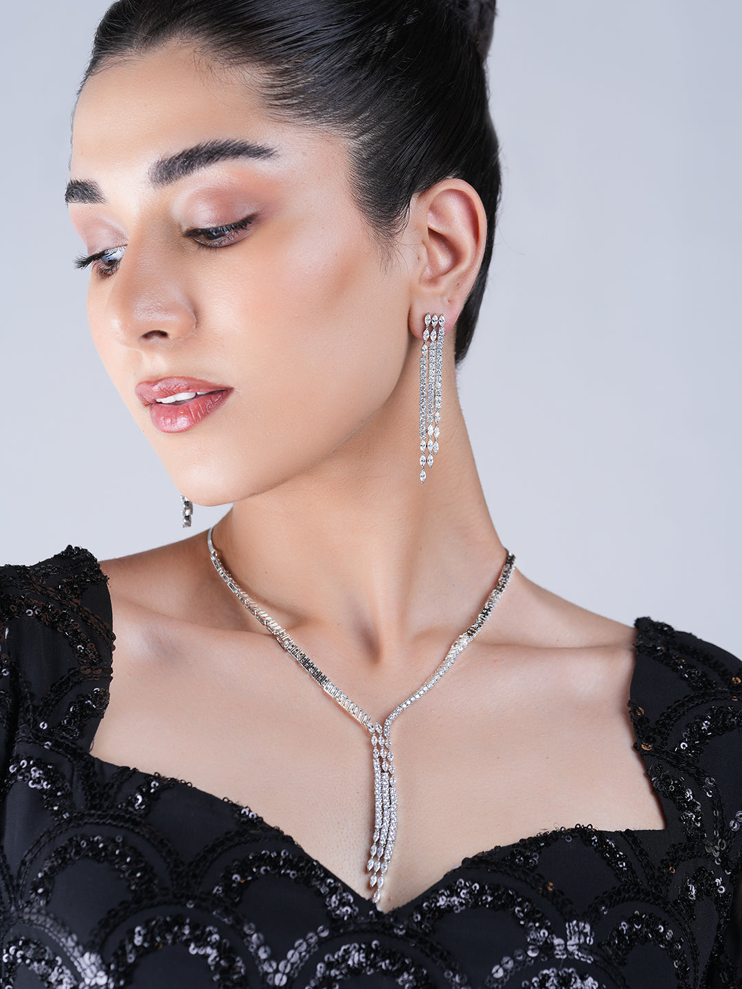 Sleek Designer Silver AD Necklace