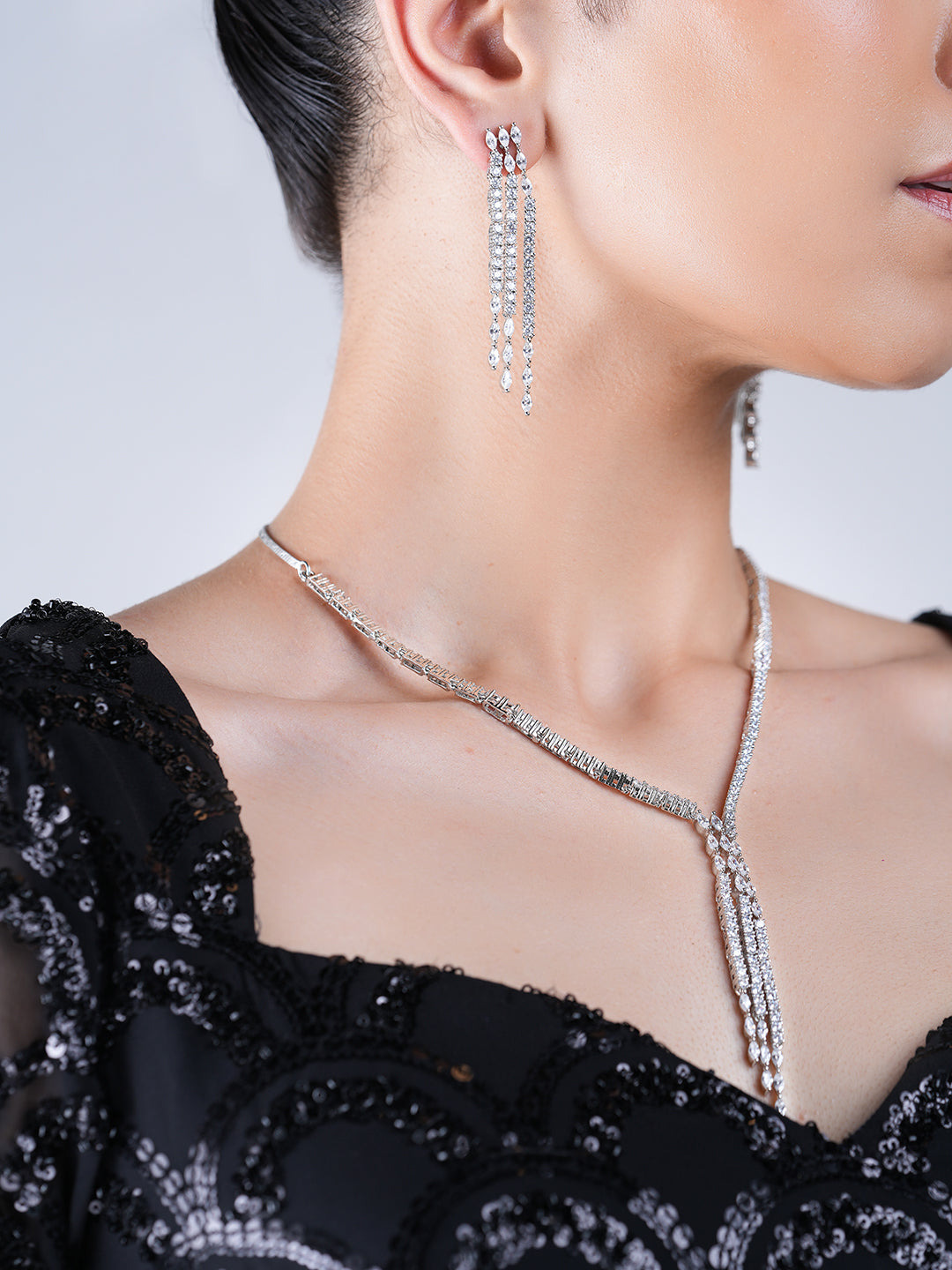 Sleek Designer Silver AD Necklace