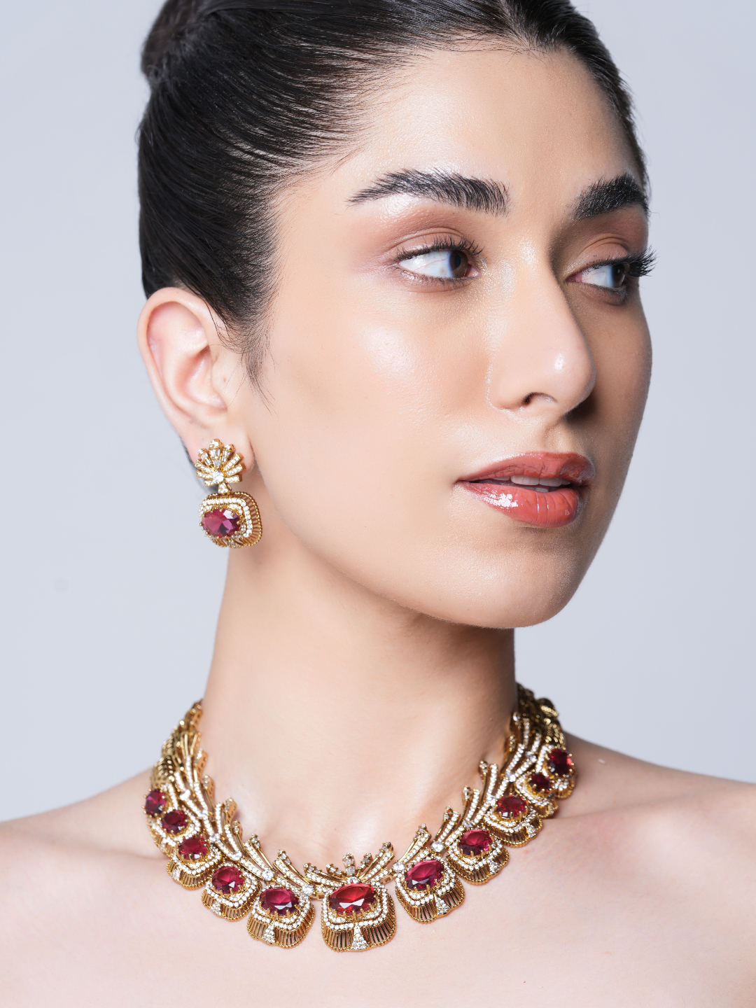 Mehendi Polish Designer AD Necklace Set