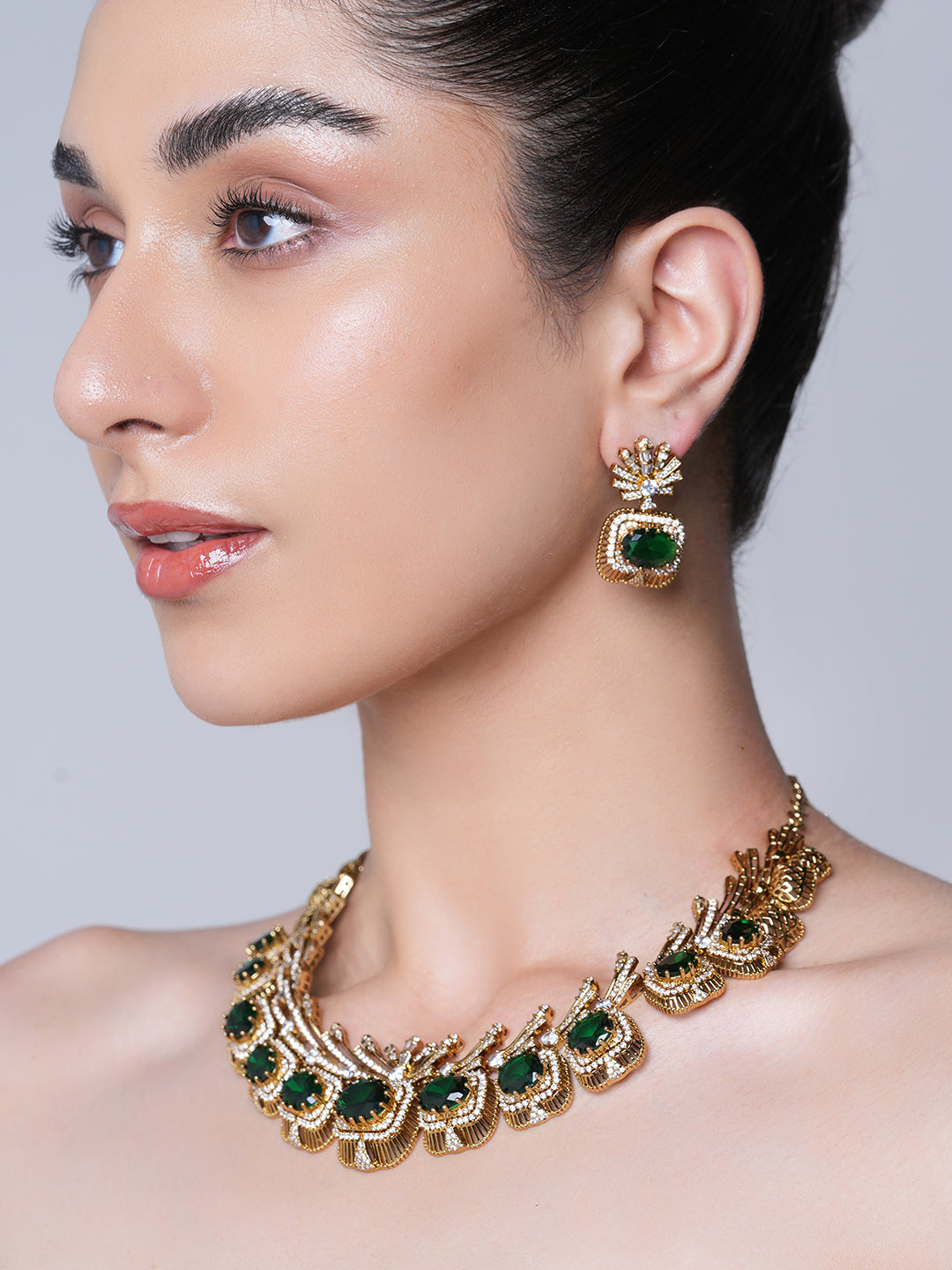 Mehendi Polish Designer AD Necklace Set