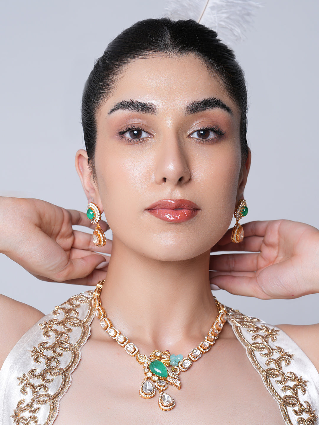 Premium Kundan Peacock Pendant Set