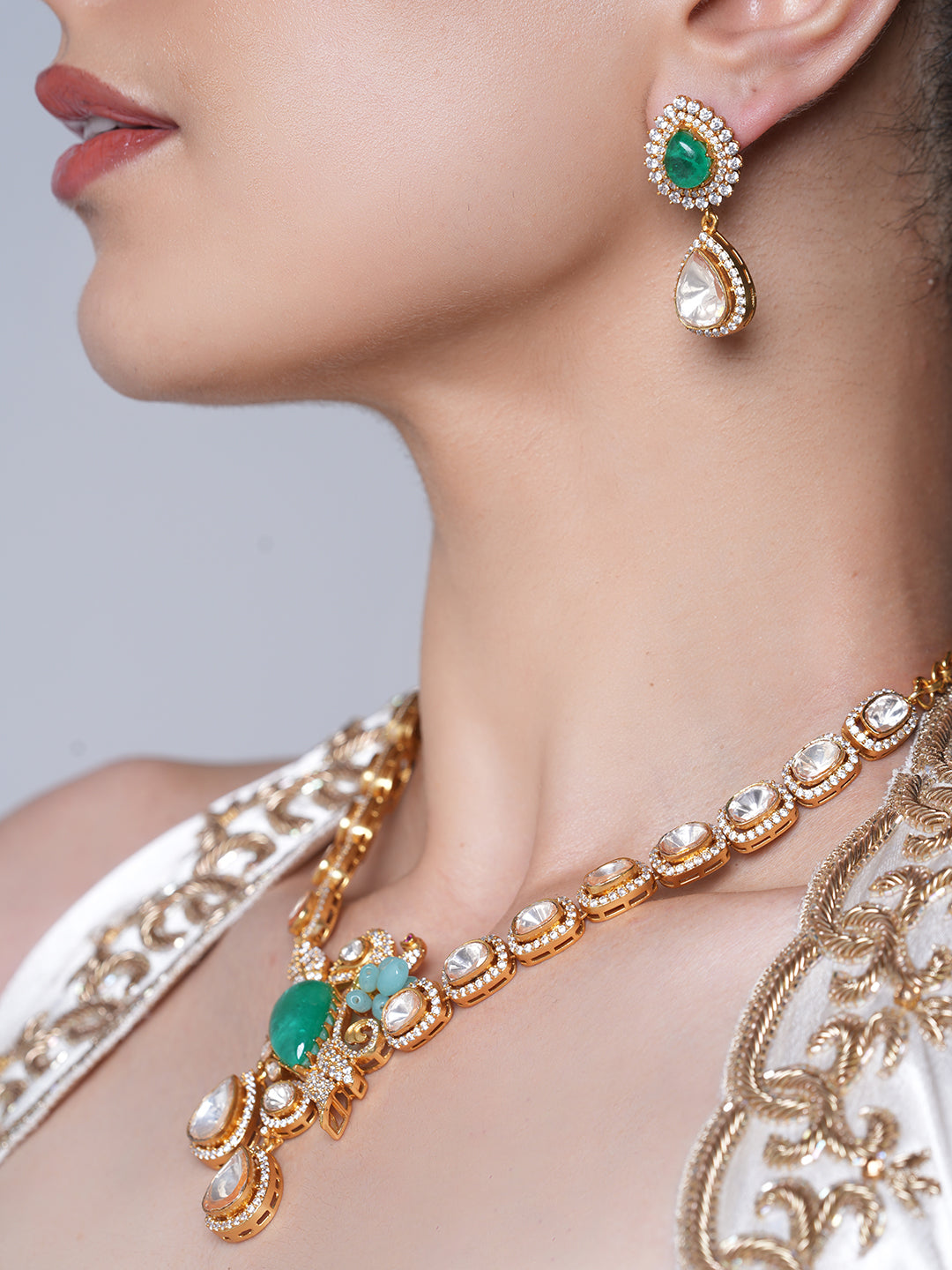 Premium Kundan Peacock Pendant Set