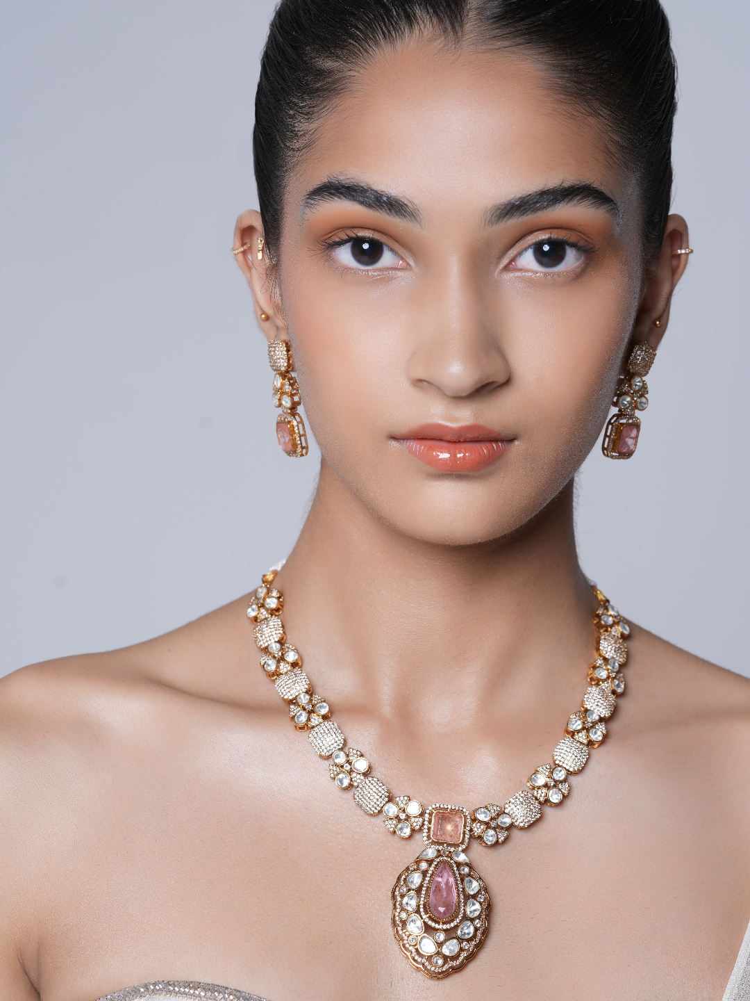 Baby Pink Necklace Set with Kundan Stones