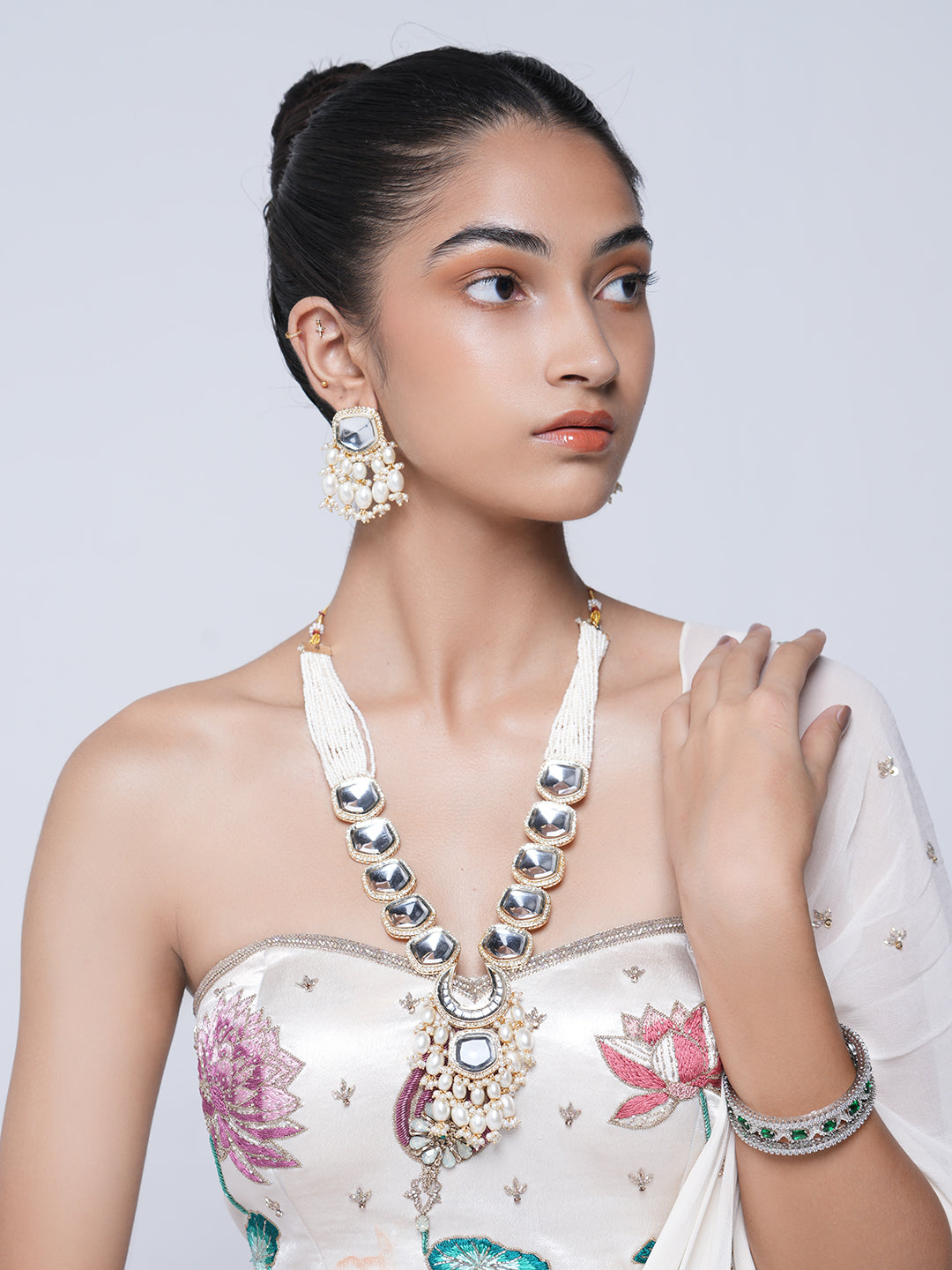 Long White Kundan Necklace