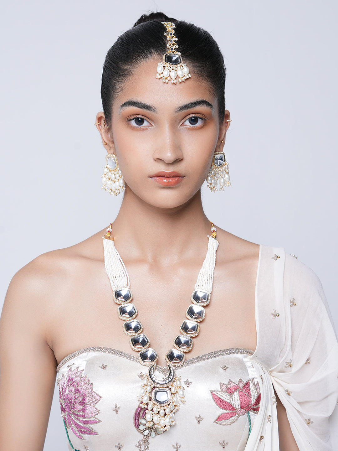 Long White Kundan Necklace