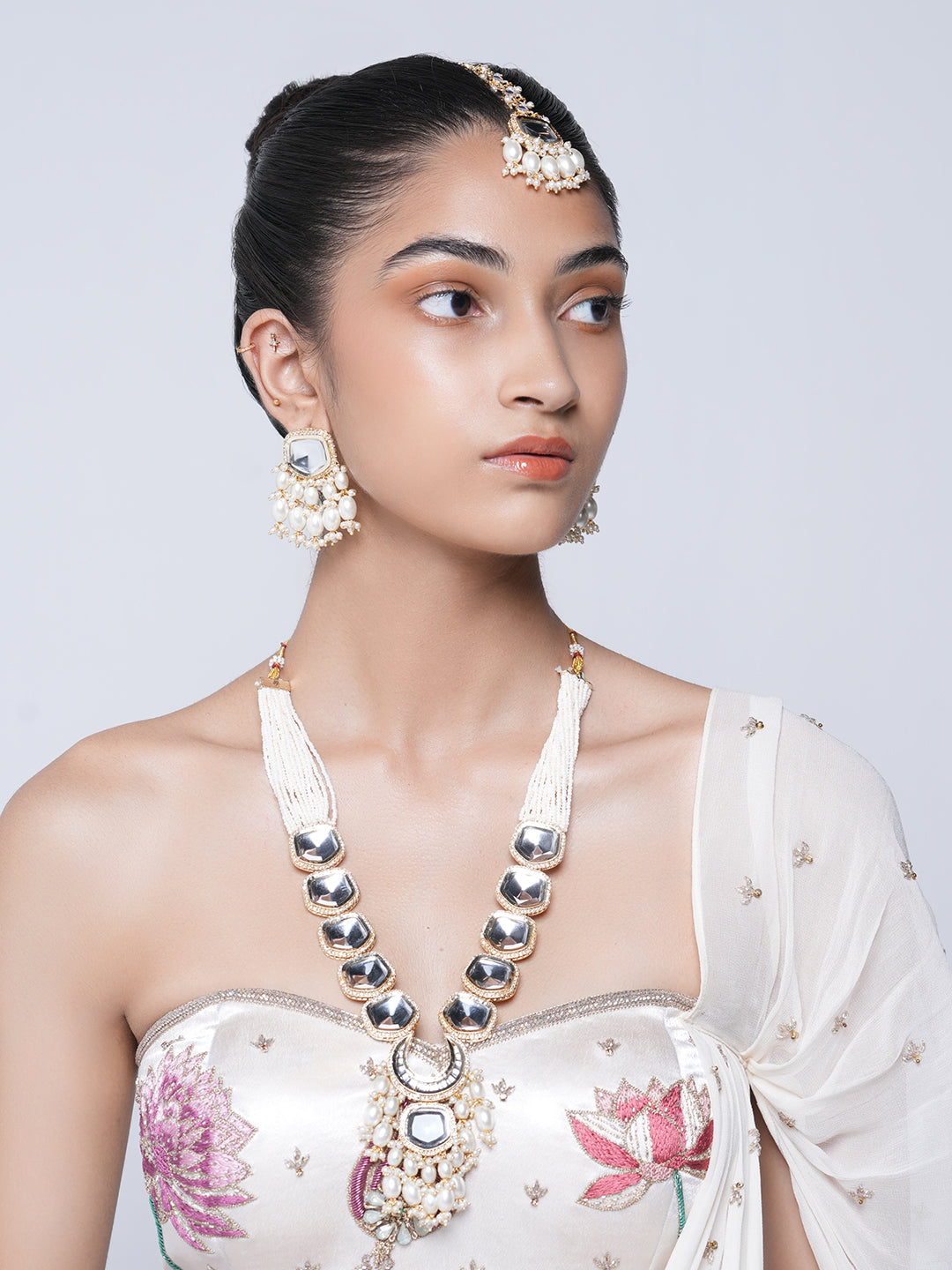 Long White Kundan Necklace