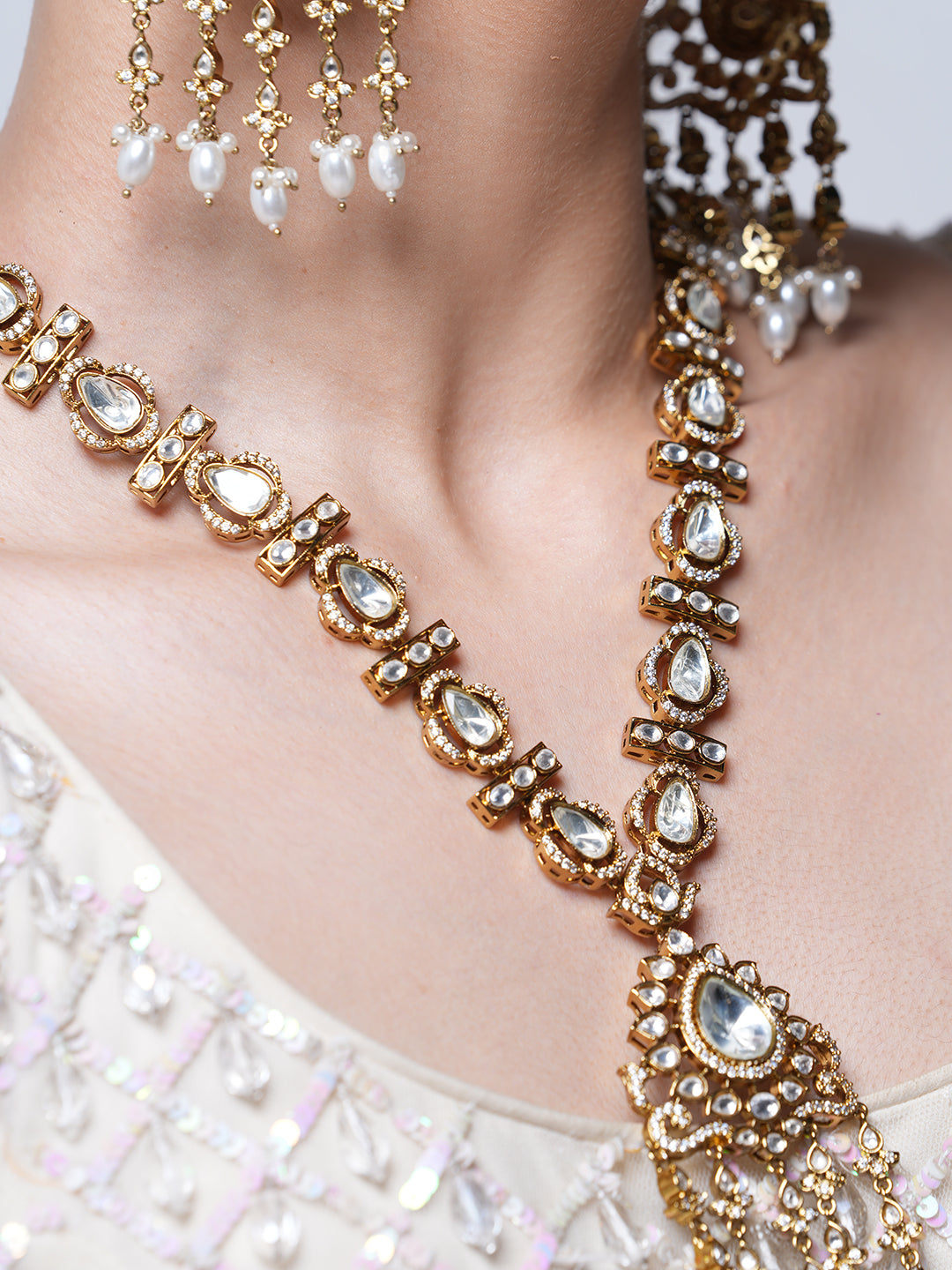 Long Designer Mehendi Polish Kundan Set