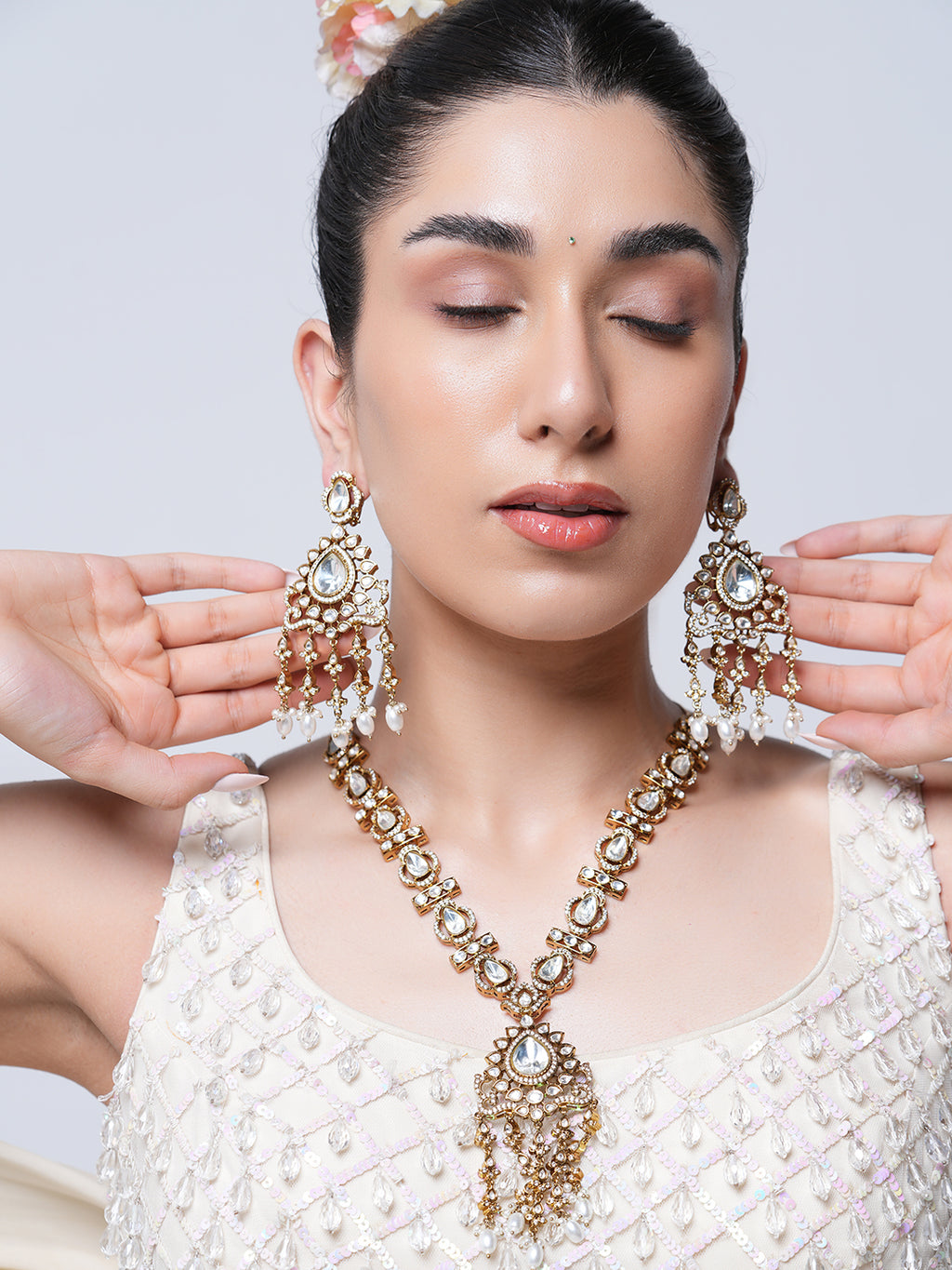 Long Designer Mehendi Polish Kundan Set