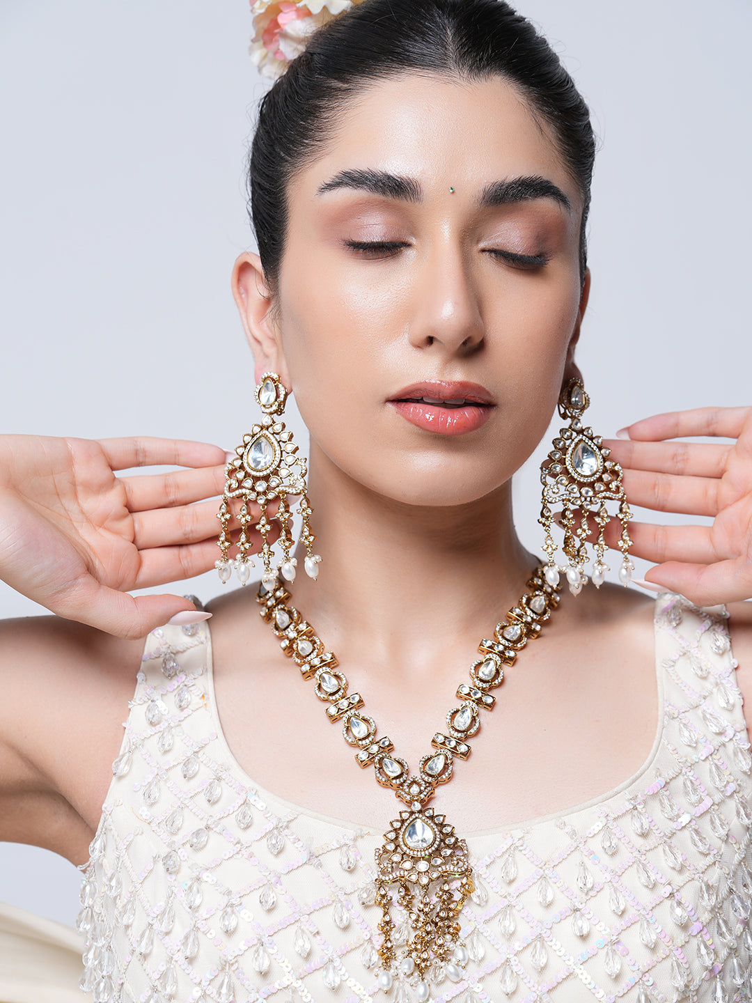 Long Designer Mehendi Polish Kundan Set