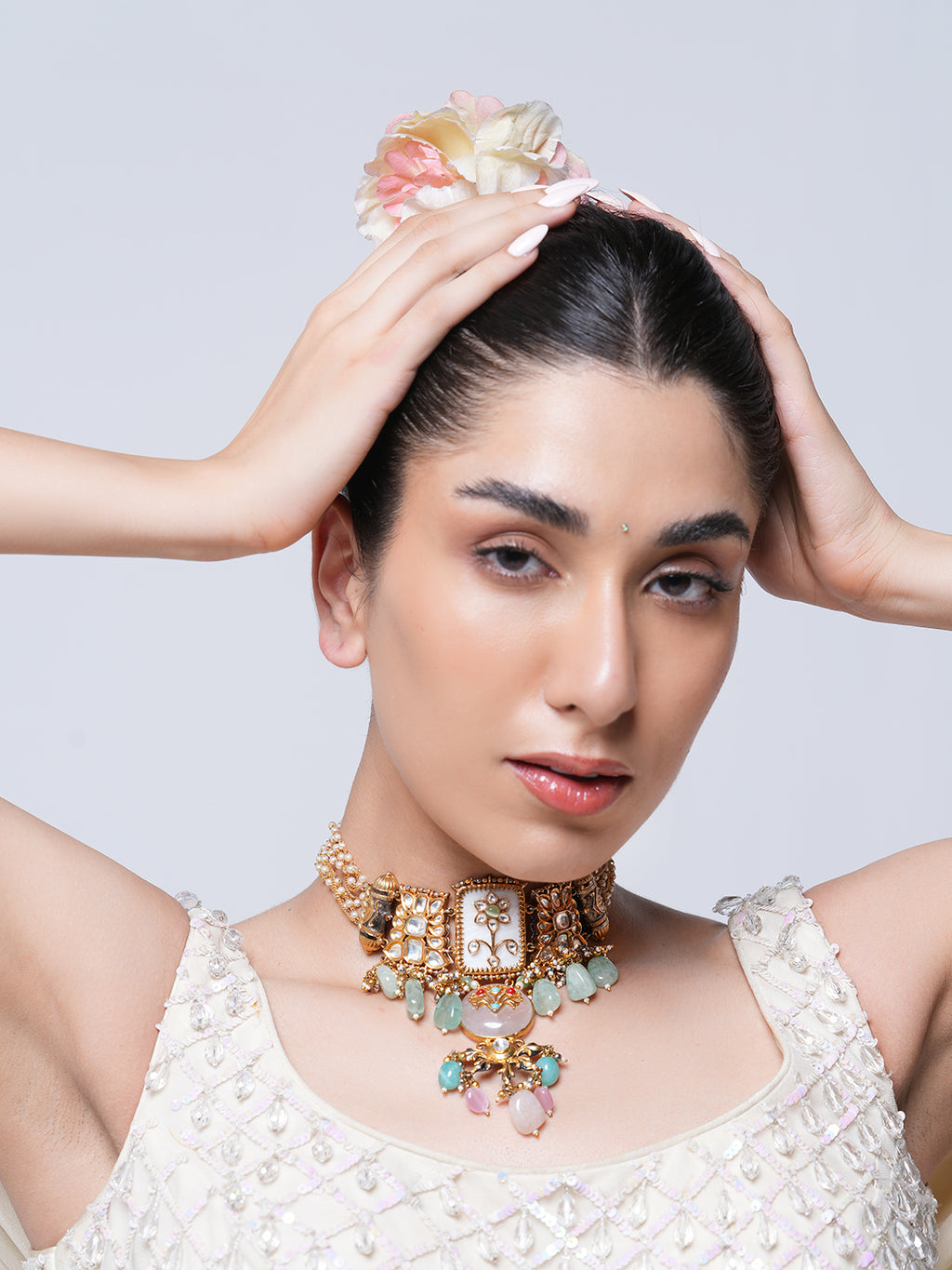 Designer Kundan Choker with Pastel Colored Stone